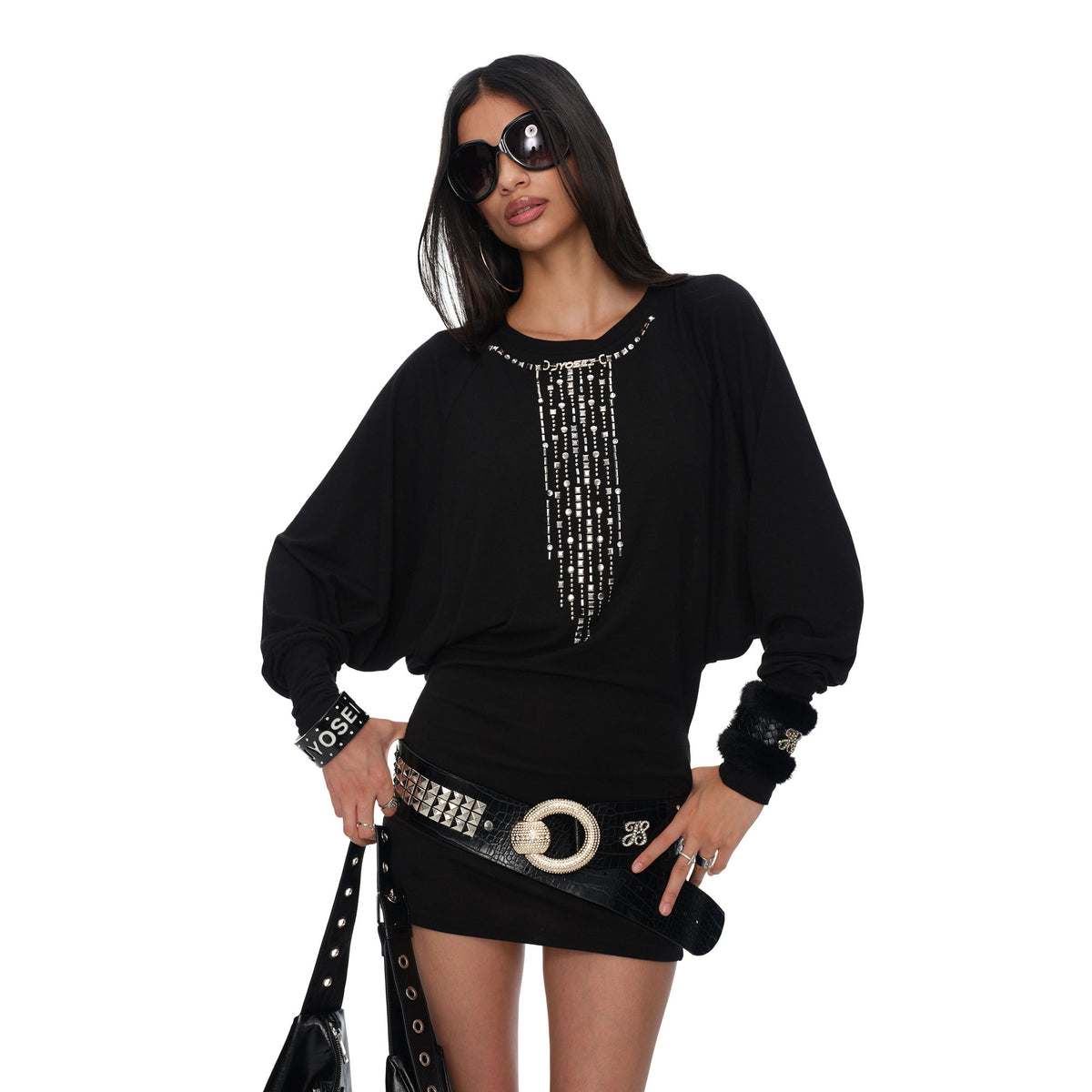 JYOSEI Chain-Embellished Open-Back Bodycon Dress