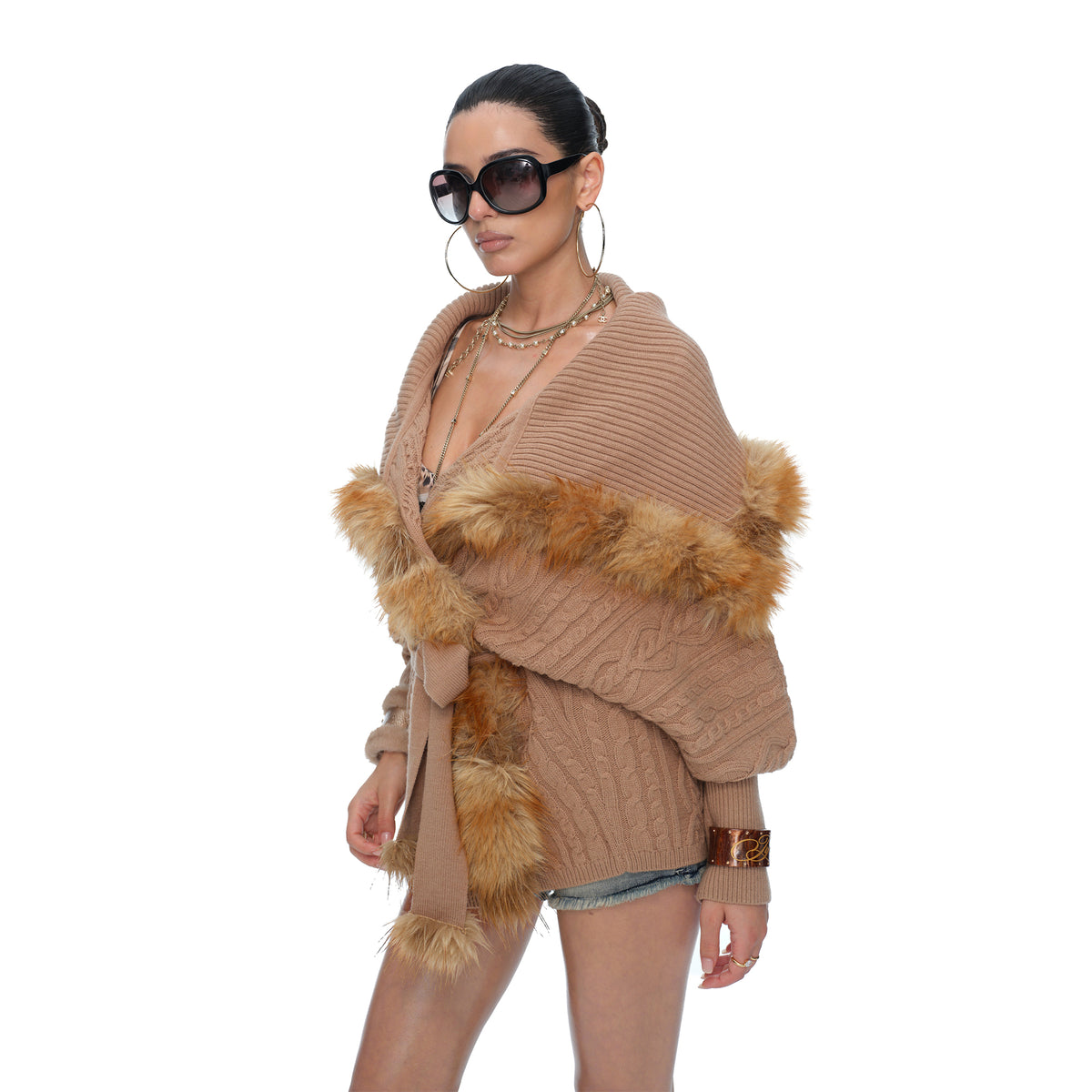JYOSEI Merino Wool-Blended Spliced Oversized Tie Sweater