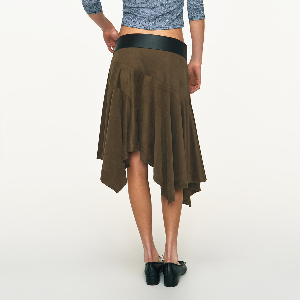 ANTENNA EFFECT Retro Asymmetrical Low-Rise Midi Skirt