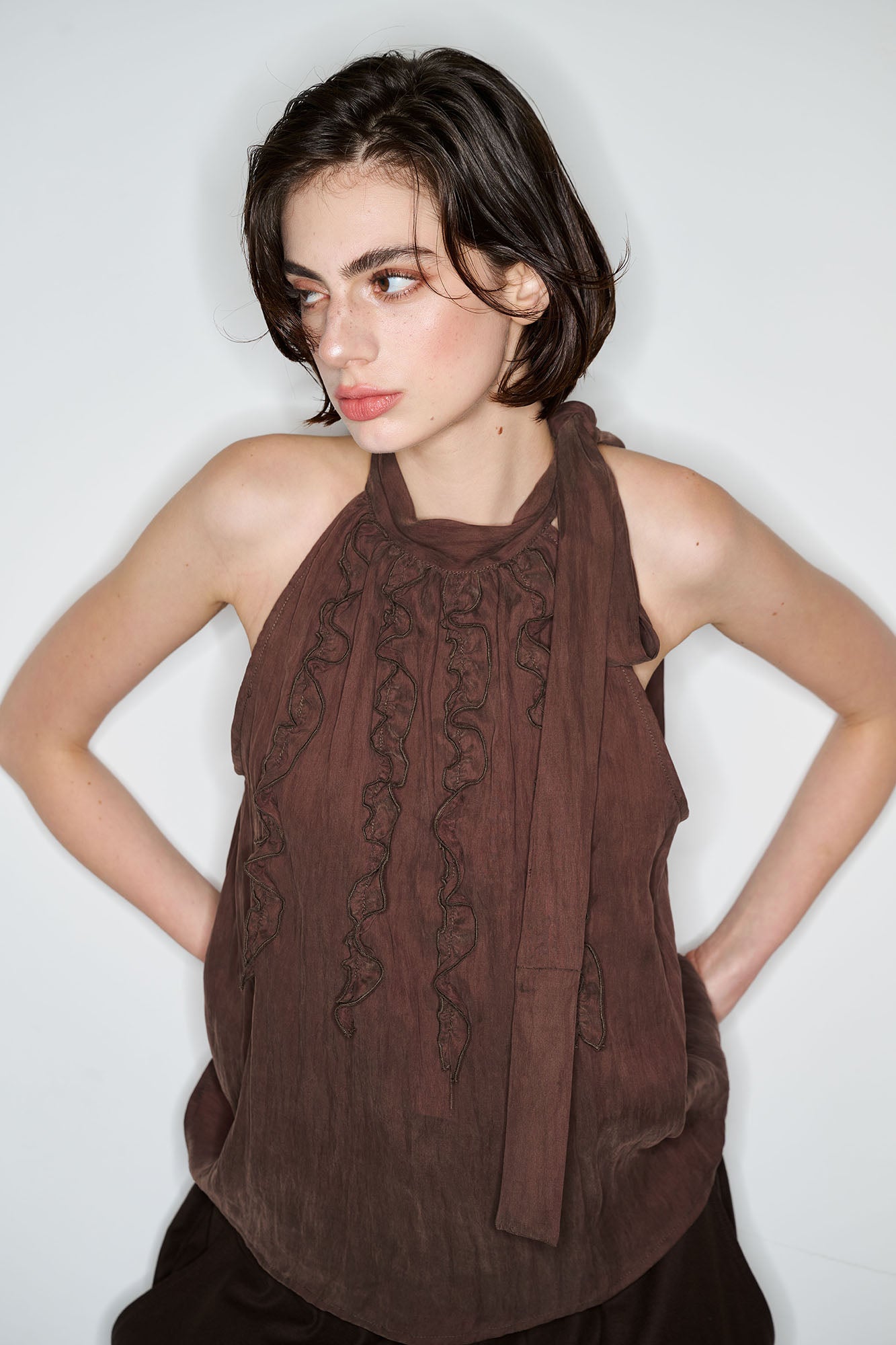 MUSE NAPS Tencel Halter-Neck Tie-Front Tank Top