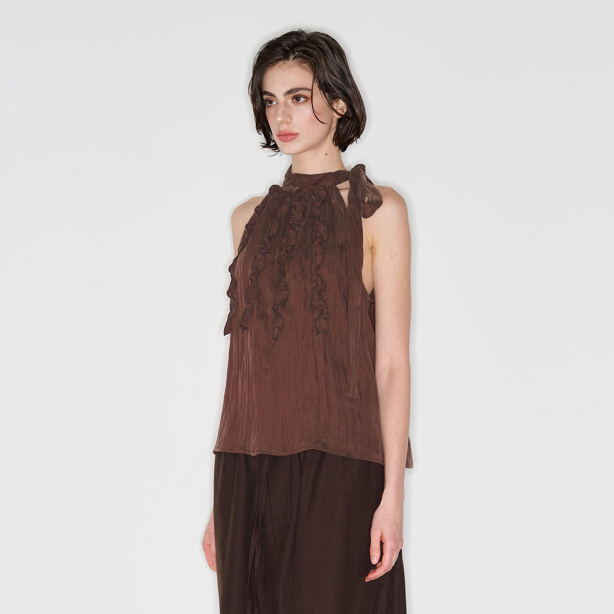 MUSE NAPS Tencel Halter-Neck Tie-Front Tank Top