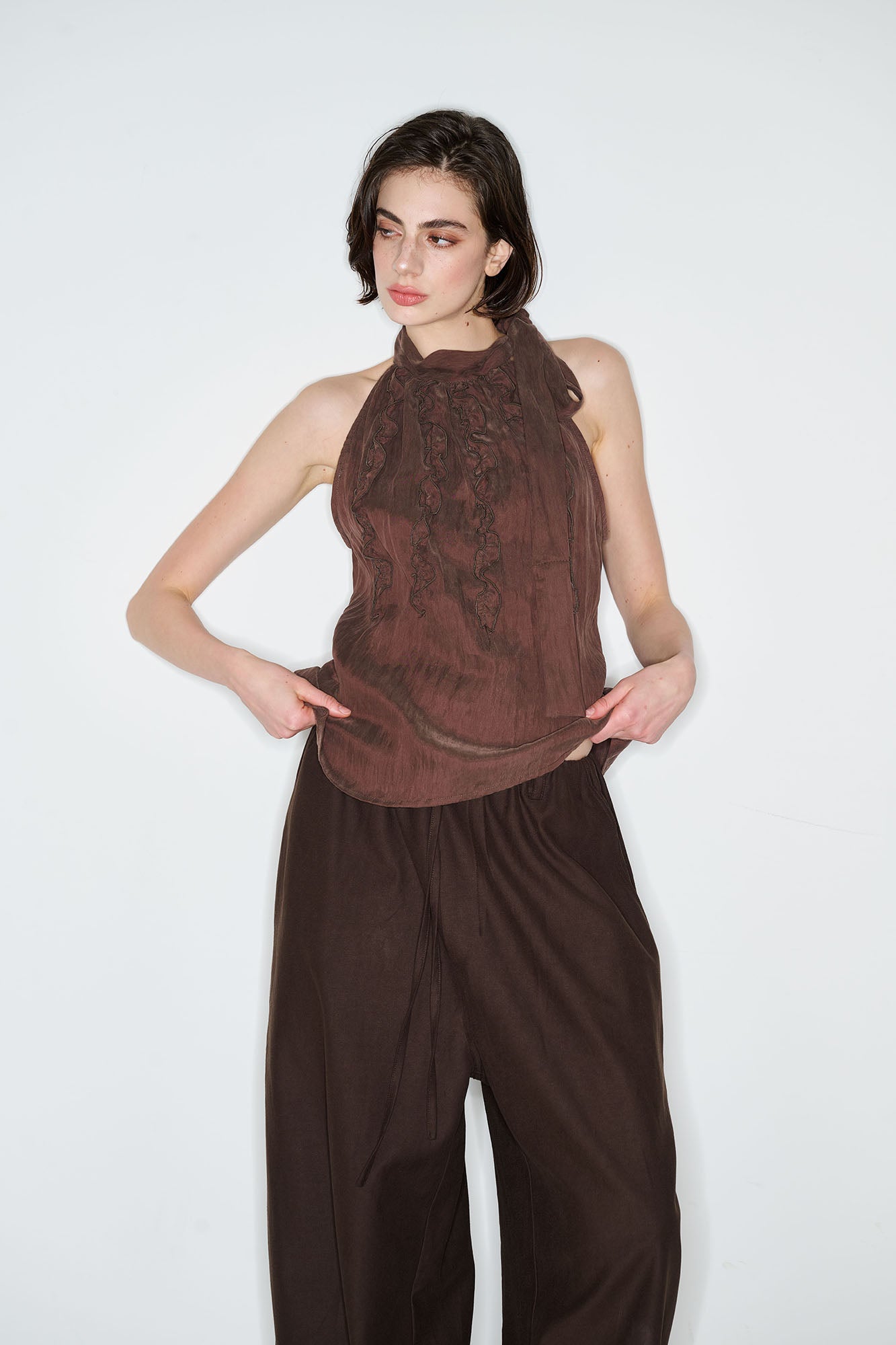 MUSE NAPS Tencel Halter-Neck Tie-Front Tank Top