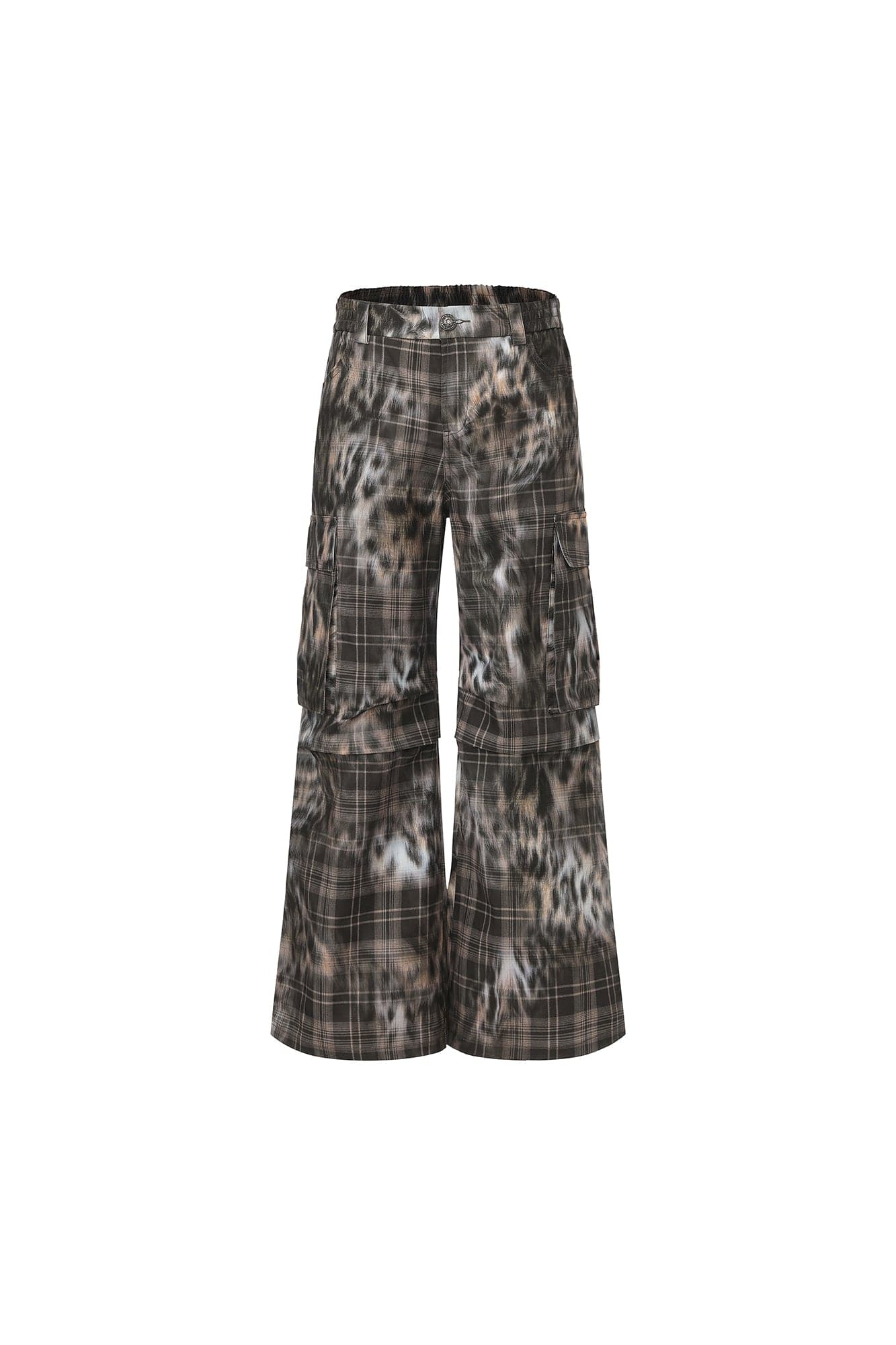 FAYCHUI Multi-Pocket Leopard Plaid Utility Pants