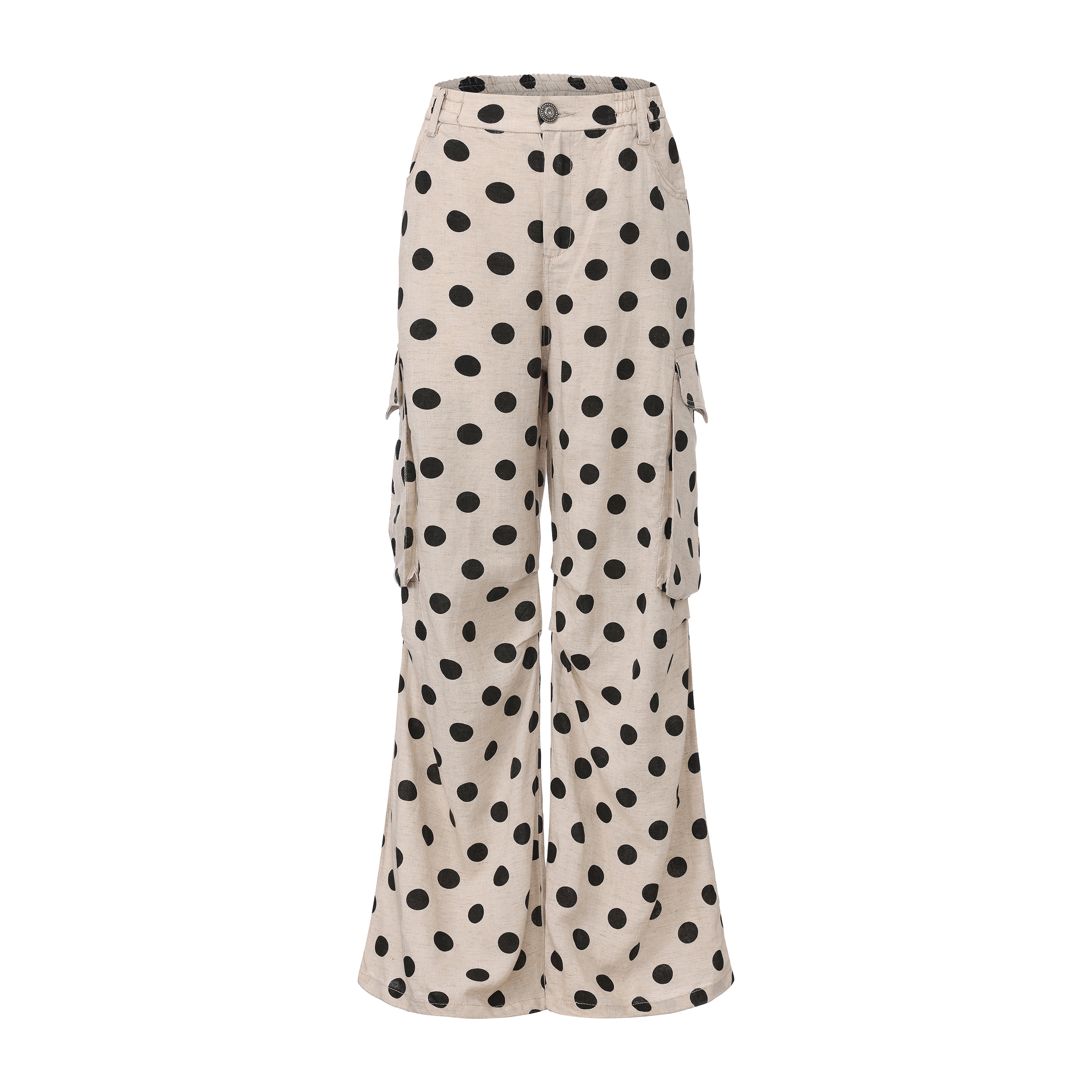 FAYCHUI Tencel-Linen Polka Dot Wide-Leg Pants