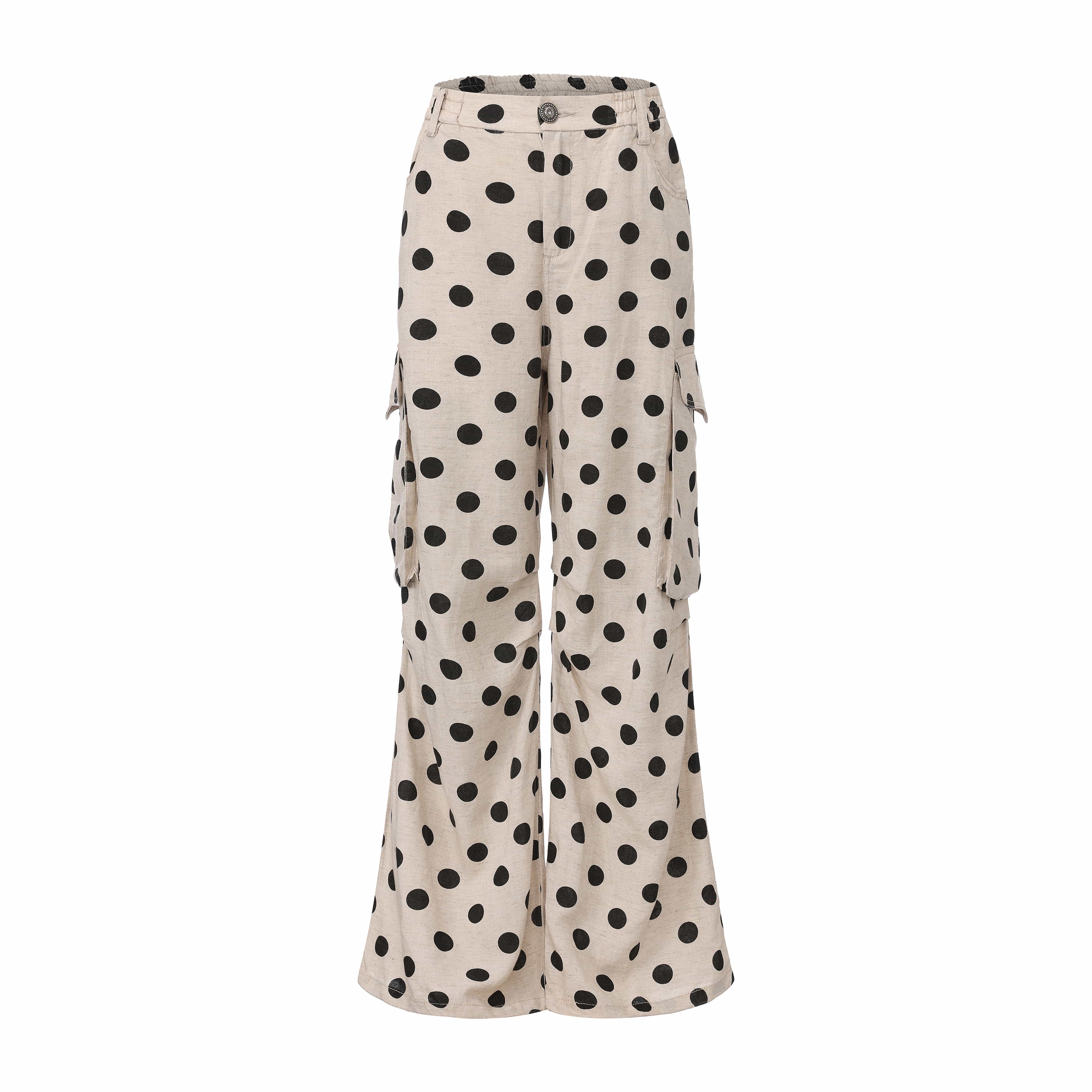 FAYCHUI Tencel-Linen Polka Dot Wide-Leg Pants