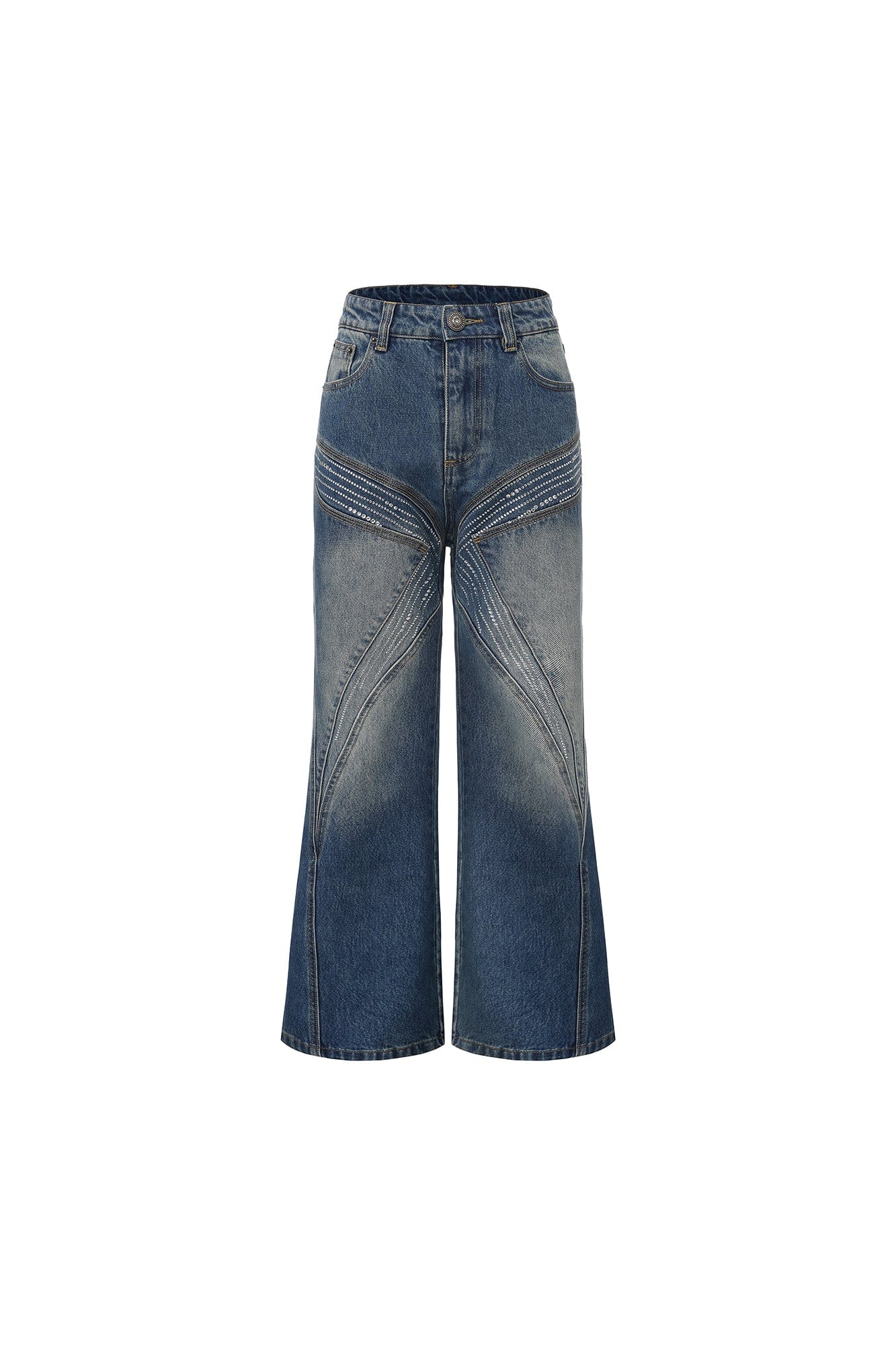 FAYCHUI Washed Diamond Paneled Jeans