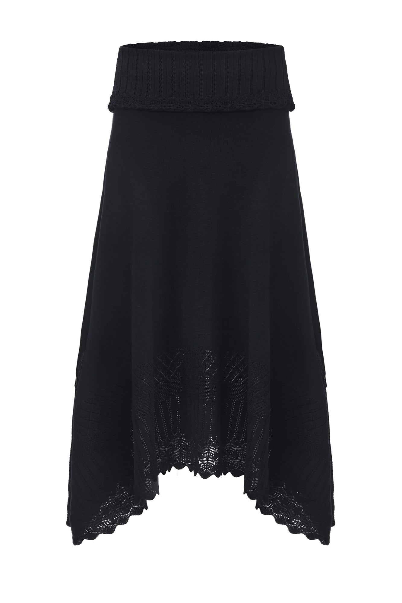 VERSION9 Handkerchief Hem Knit-Trim Midi Skirt
