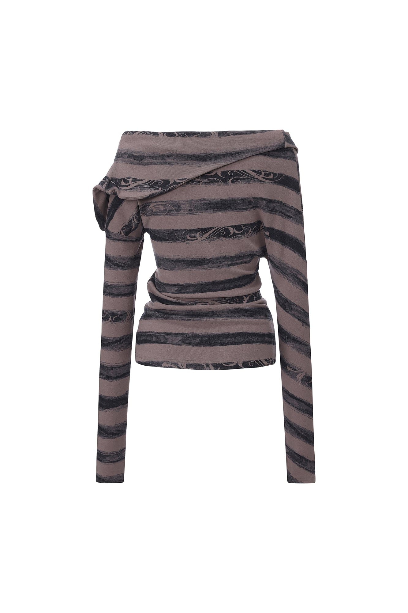 FAYCHUI Fold-Down Collar Swirl-Stripe Long Sleeve Tee