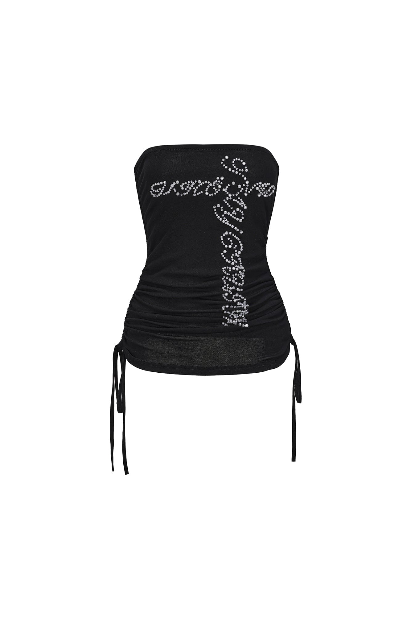 FAYCHUI Pearl-Studded Cross Ruched Tube Top