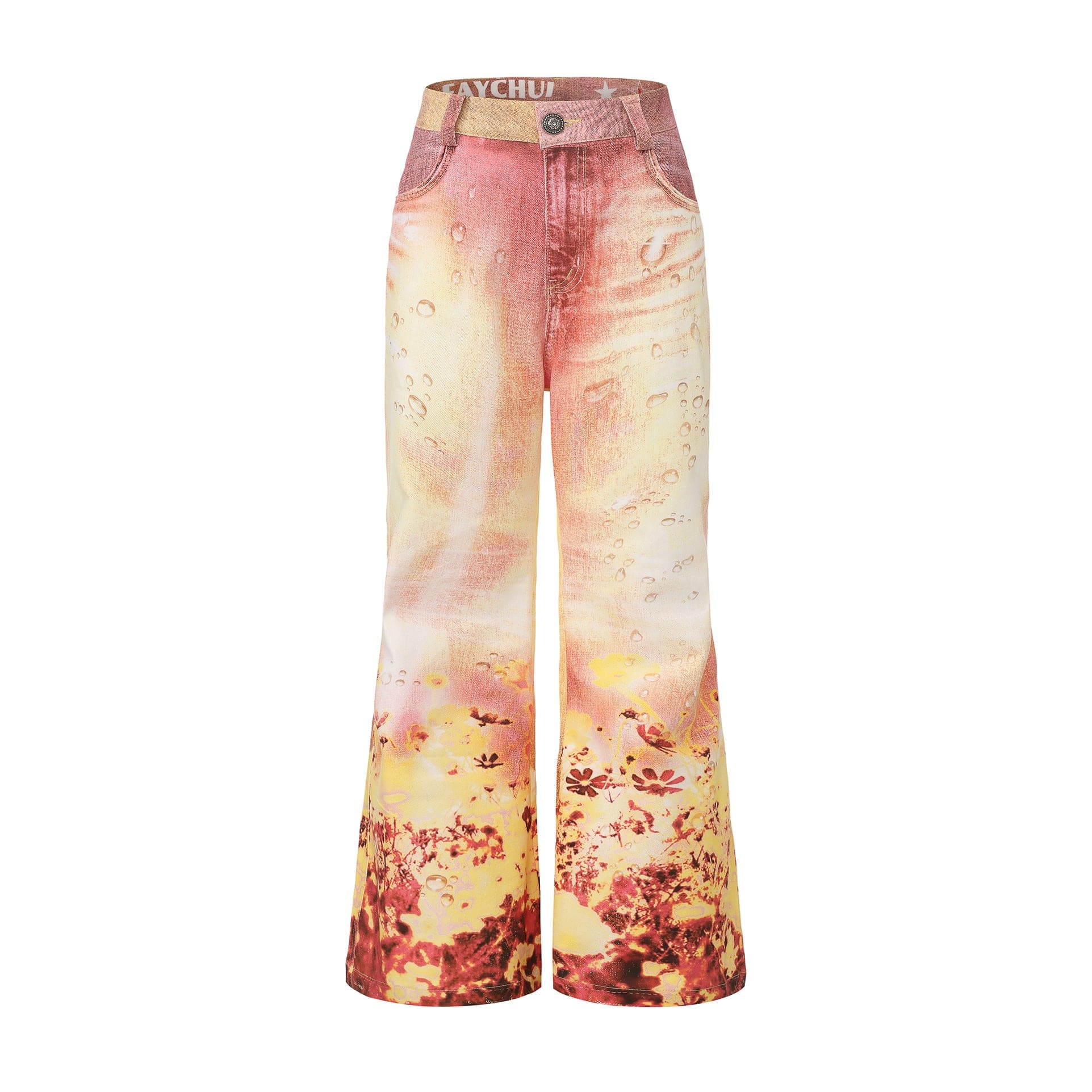 FAYCHUI Gradient Floral Full-Print Flared Pants