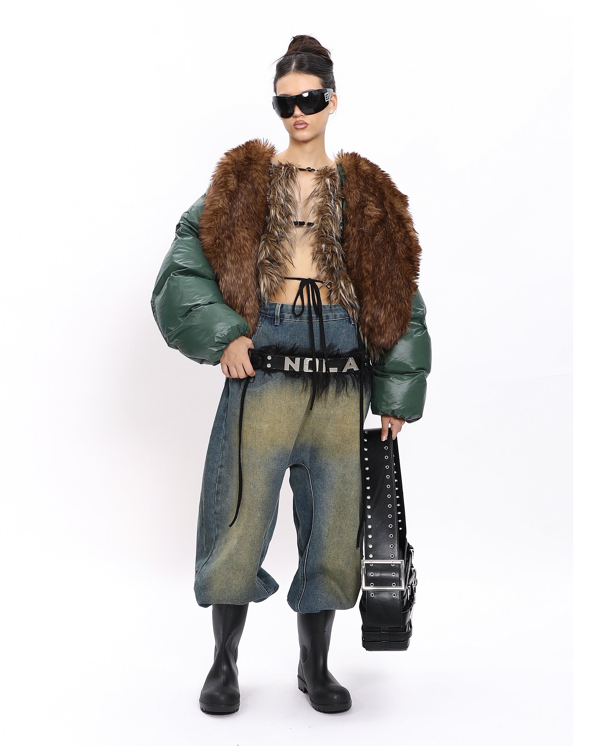 NEVER OFFEND L ANGEL Faux Fur Collar Cropped Puffer Jacket