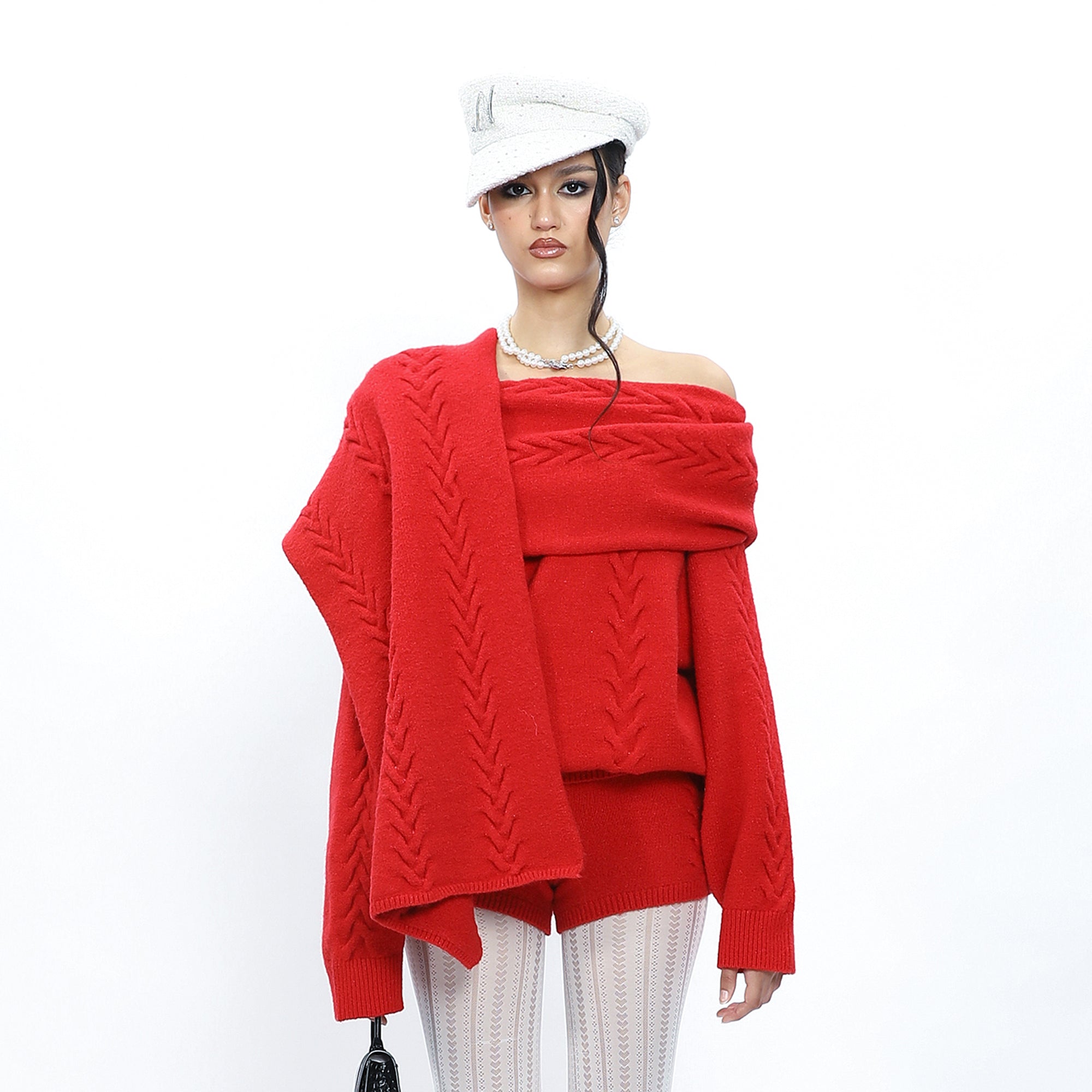 NEVER OFFEND L ANGEL Oversized Draped-Scarf Cable-Knit Sweater