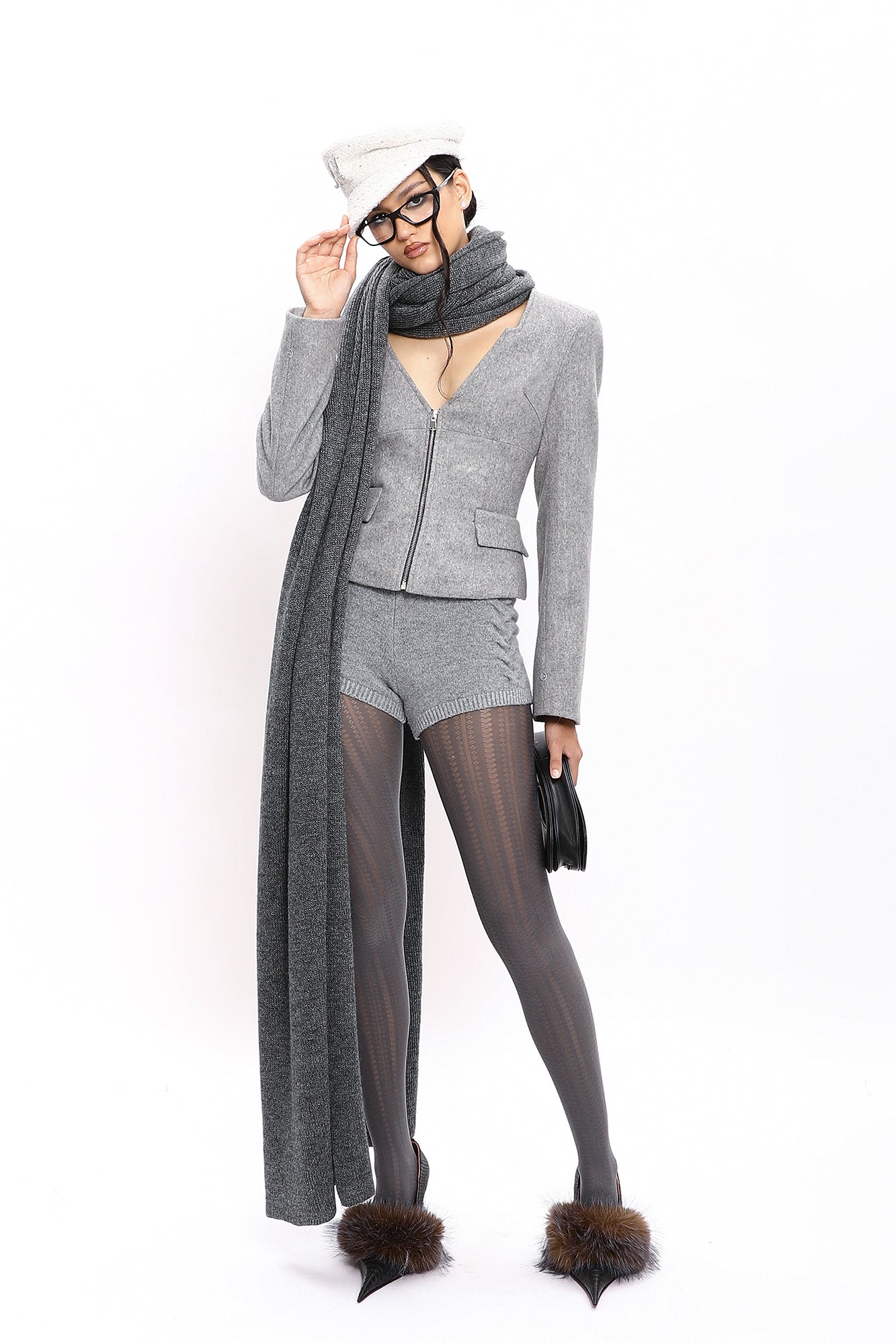 NEVER OFFEND L ANGEL Detachable Trim V-Neck Blazer