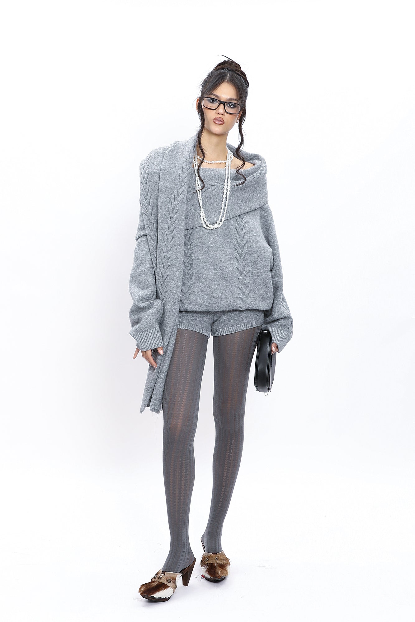 NEVER OFFEND L ANGEL Oversized Draped-Scarf Cable-Knit Sweater