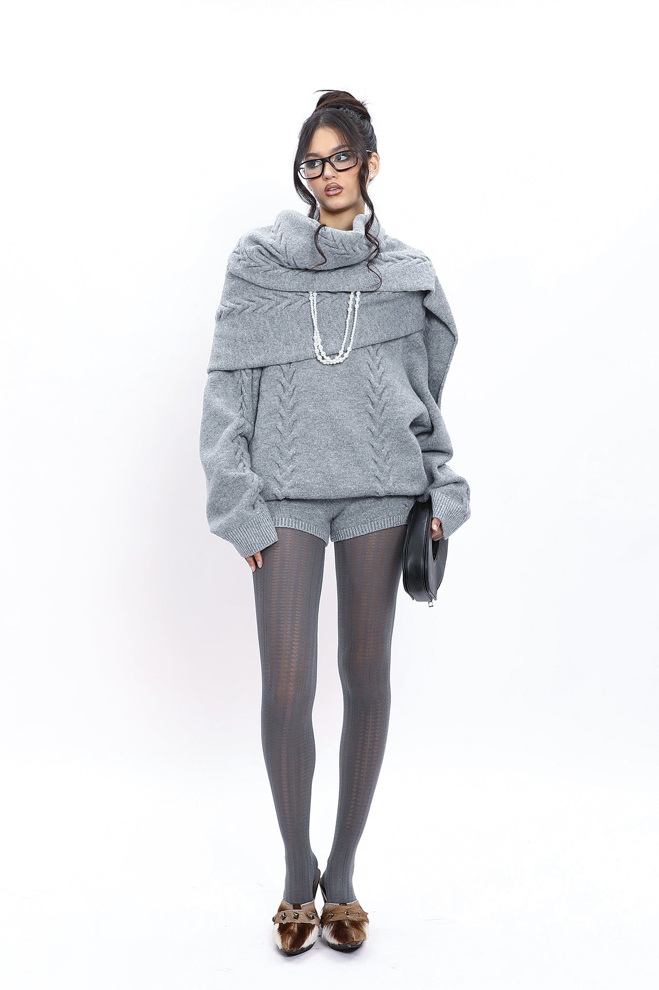 NEVER OFFEND L ANGEL Oversized Draped-Scarf Cable-Knit Sweater