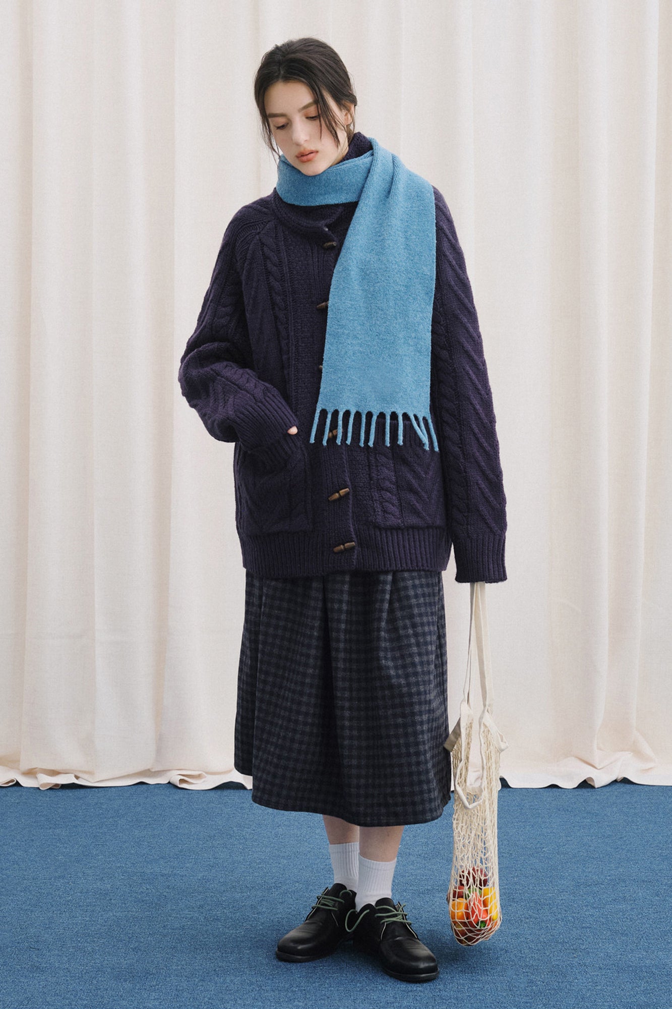 LIVINGTOWN Toggle Wool-Blend Tab Collar Cardigan