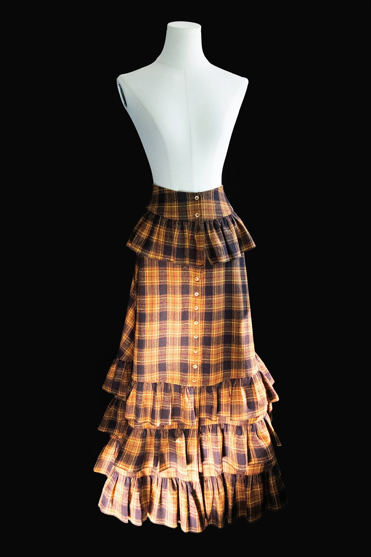 MXU Retro Plaid Pleated Shirt & Tiered Ruffle Maxi Skirt Set