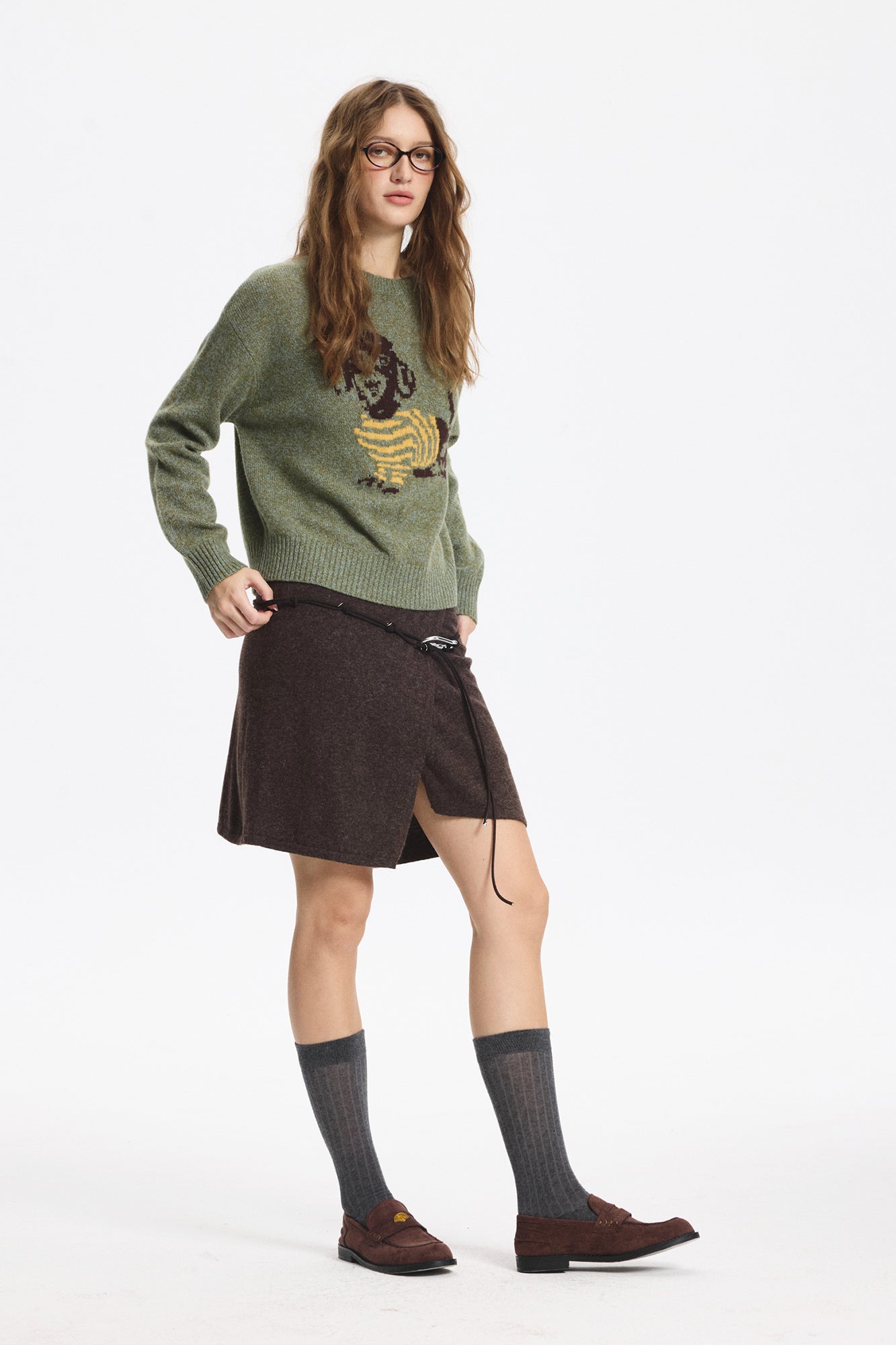 LEONSENSE Asymmetrical Wool-Blend Wrap Skirt