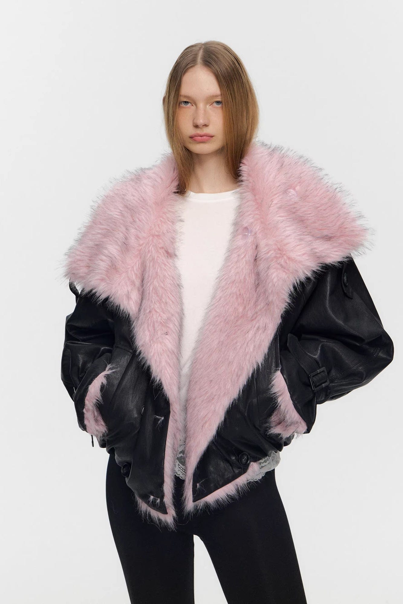 10AMSOTIIIIIIRED Reversible Faux-Leather & Faux-Fur Biker Jacket