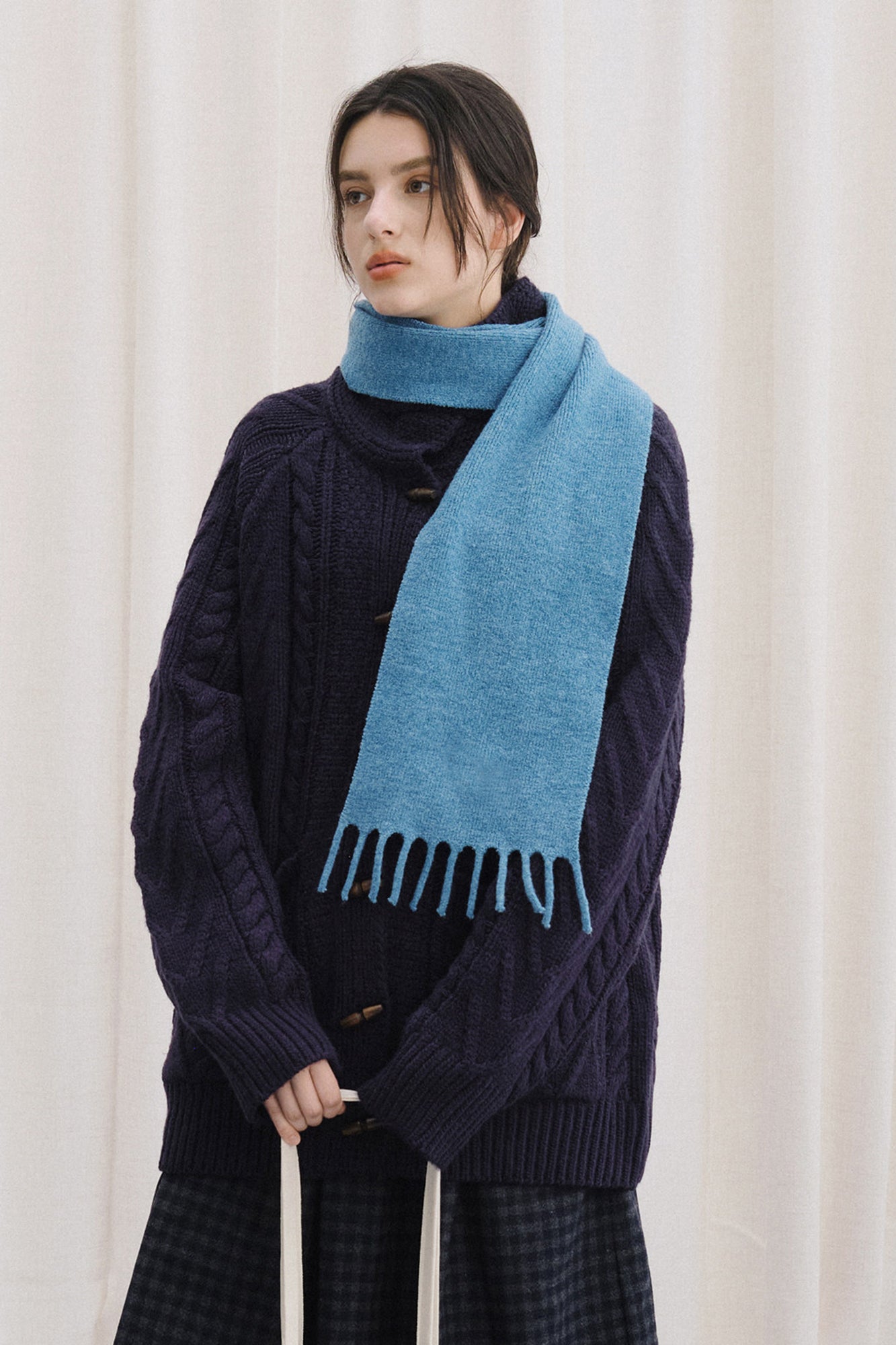 LIVINGTOWN Toggle Wool-Blend Tab Collar Cardigan