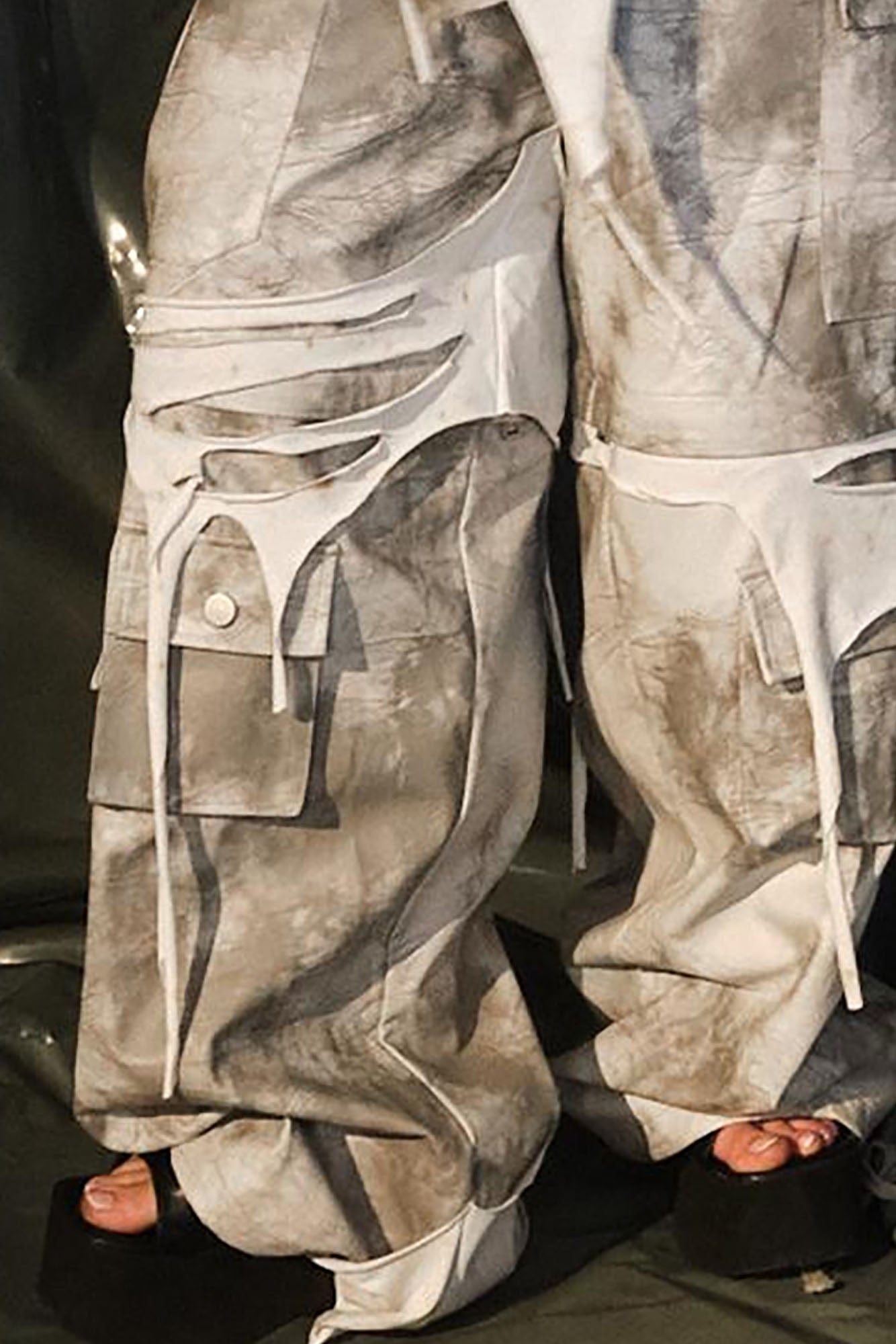 RECOVER ZONE Distressed Slashed PU Layered Cargo Pants, premium urban and streetwear designers apparel on PROJECTISR.com, RECOVER ZONE