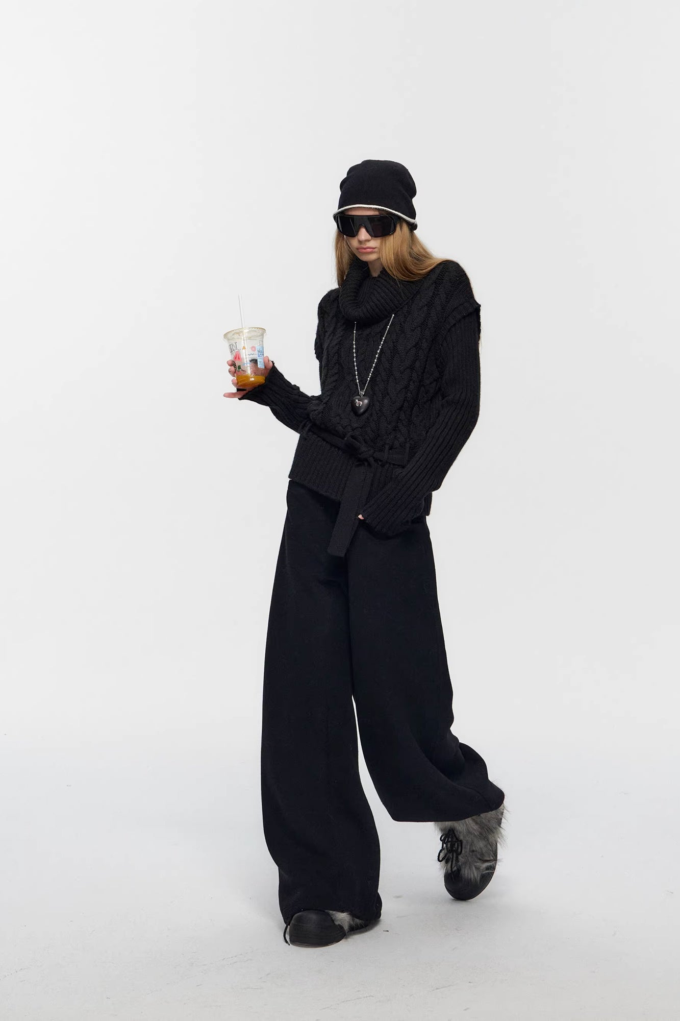 10AMSOTIIIIIIRED Spliced Cable-Knit Wool-Blend Belted Sweater