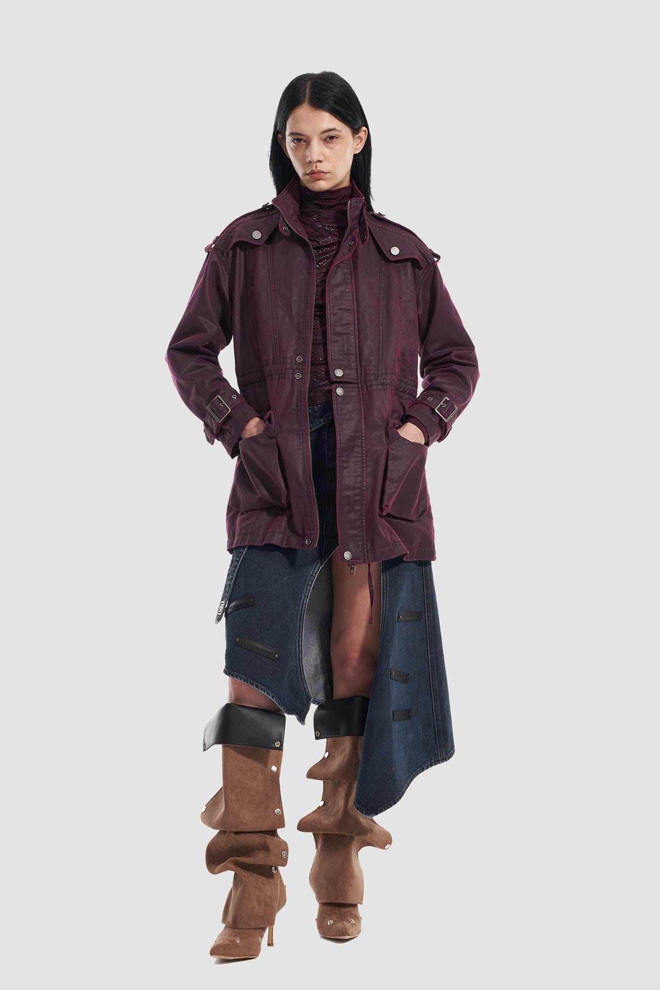 VANN VALRENCE Utility Belted Parka Jacket