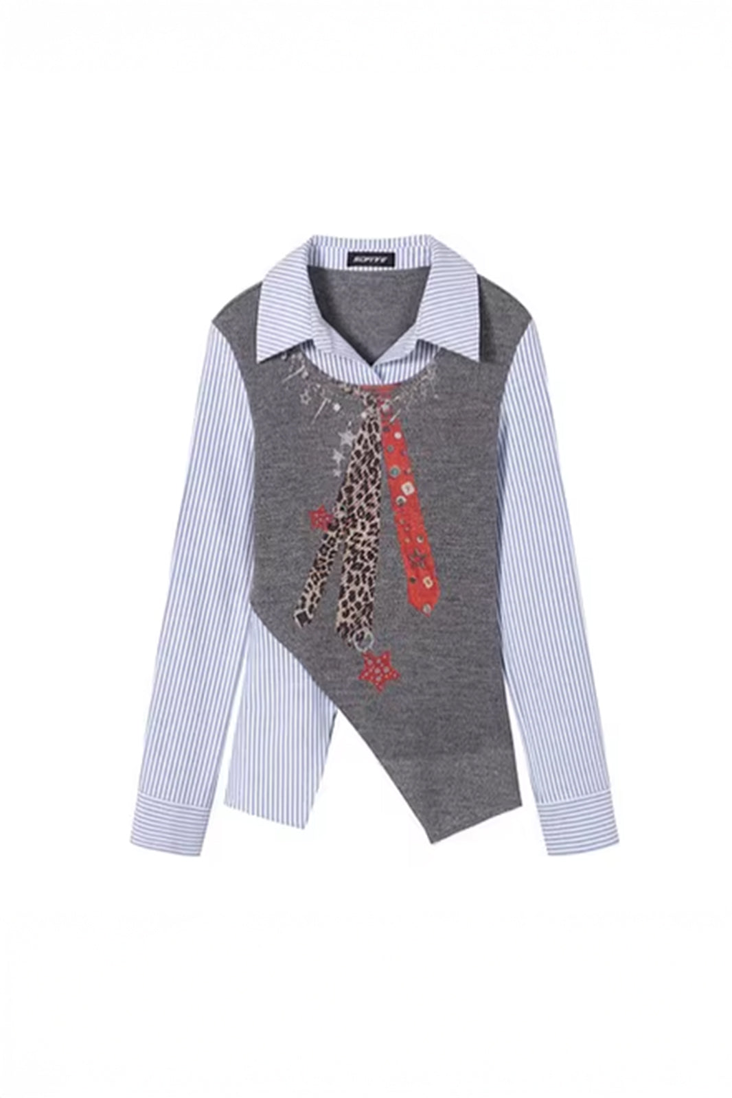 SOFITTE Asymmetric Faux-Layer Tie Graphic Knit Vest Shirt
