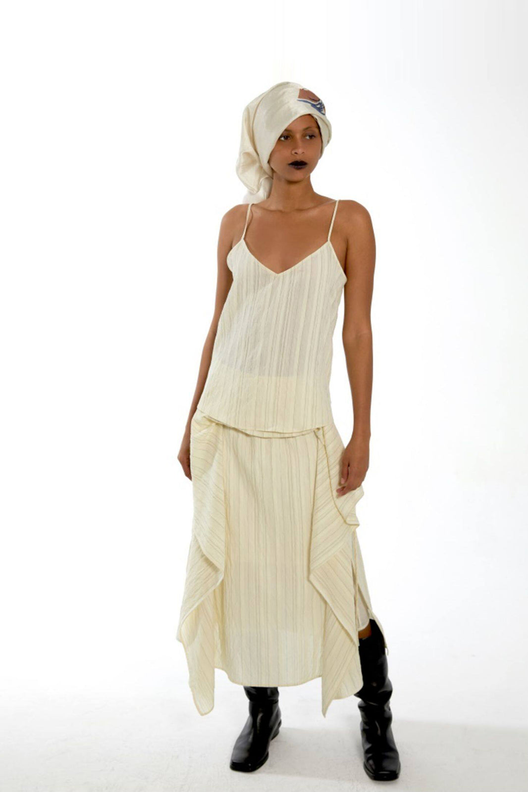 CAIRA Crinkled Cami Top & Layered Midi Skirt Set