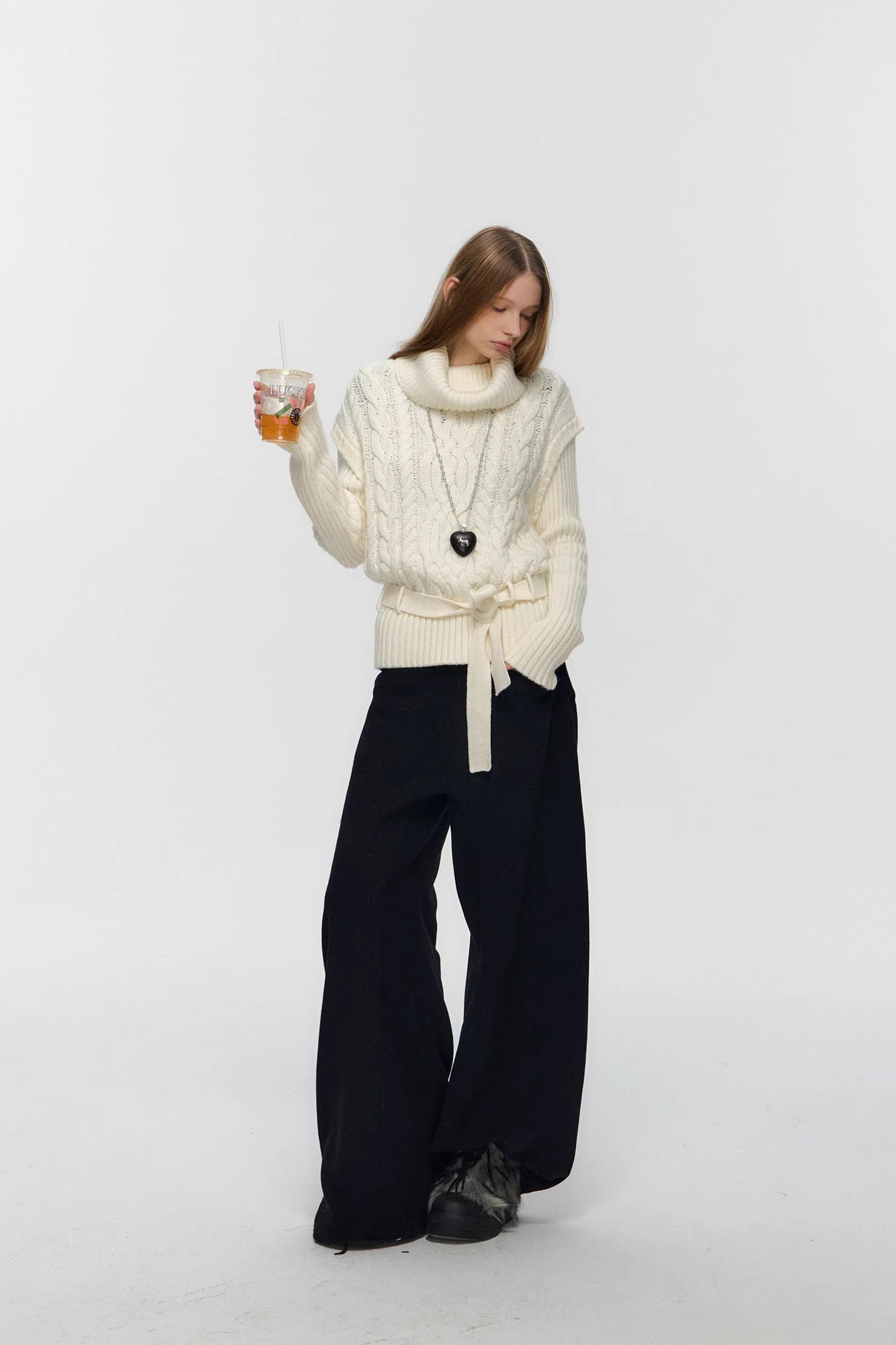 10AMSOTIIIIIIRED Spliced Cable-Knit Wool-Blend Belted Sweater