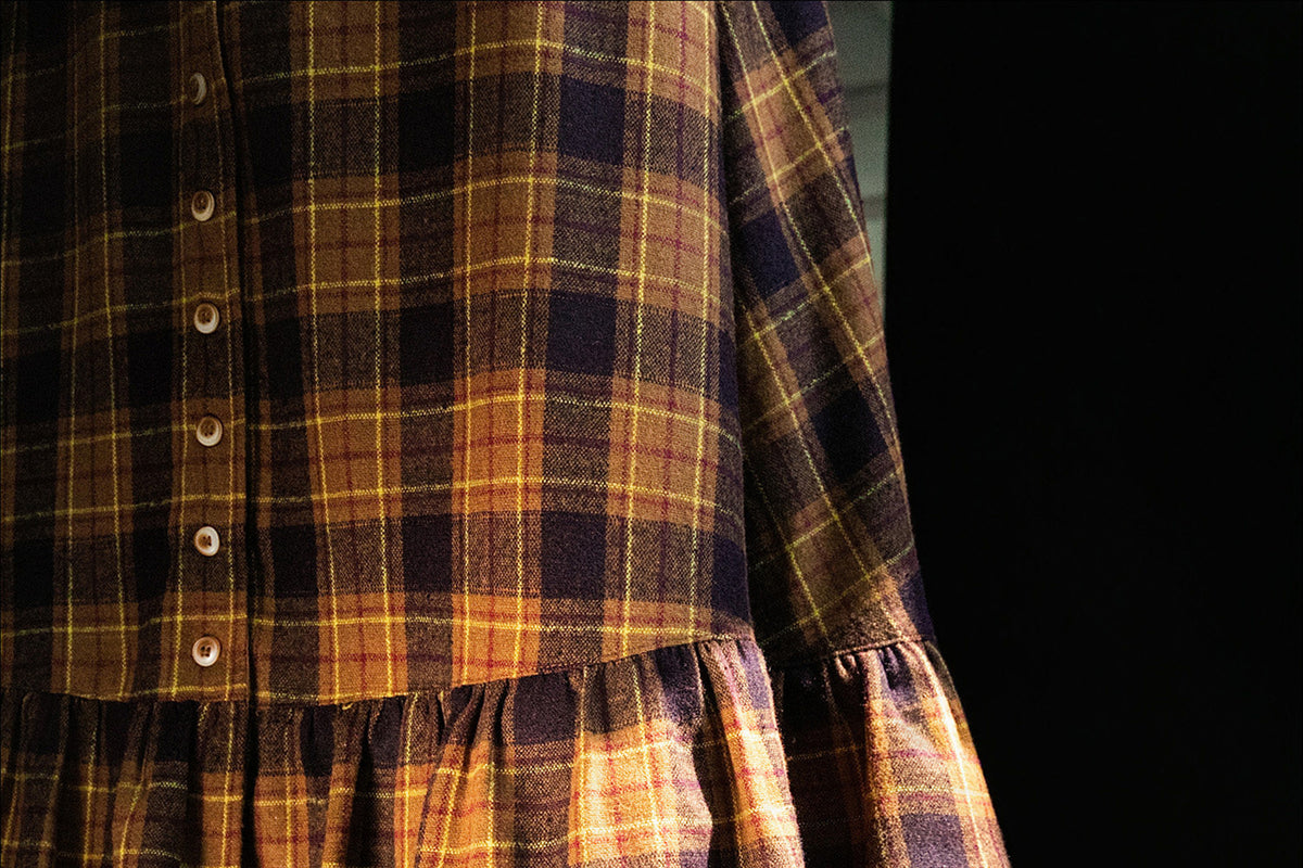 MXU Retro Plaid Pleated Shirt & Tiered Ruffle Maxi Skirt Set