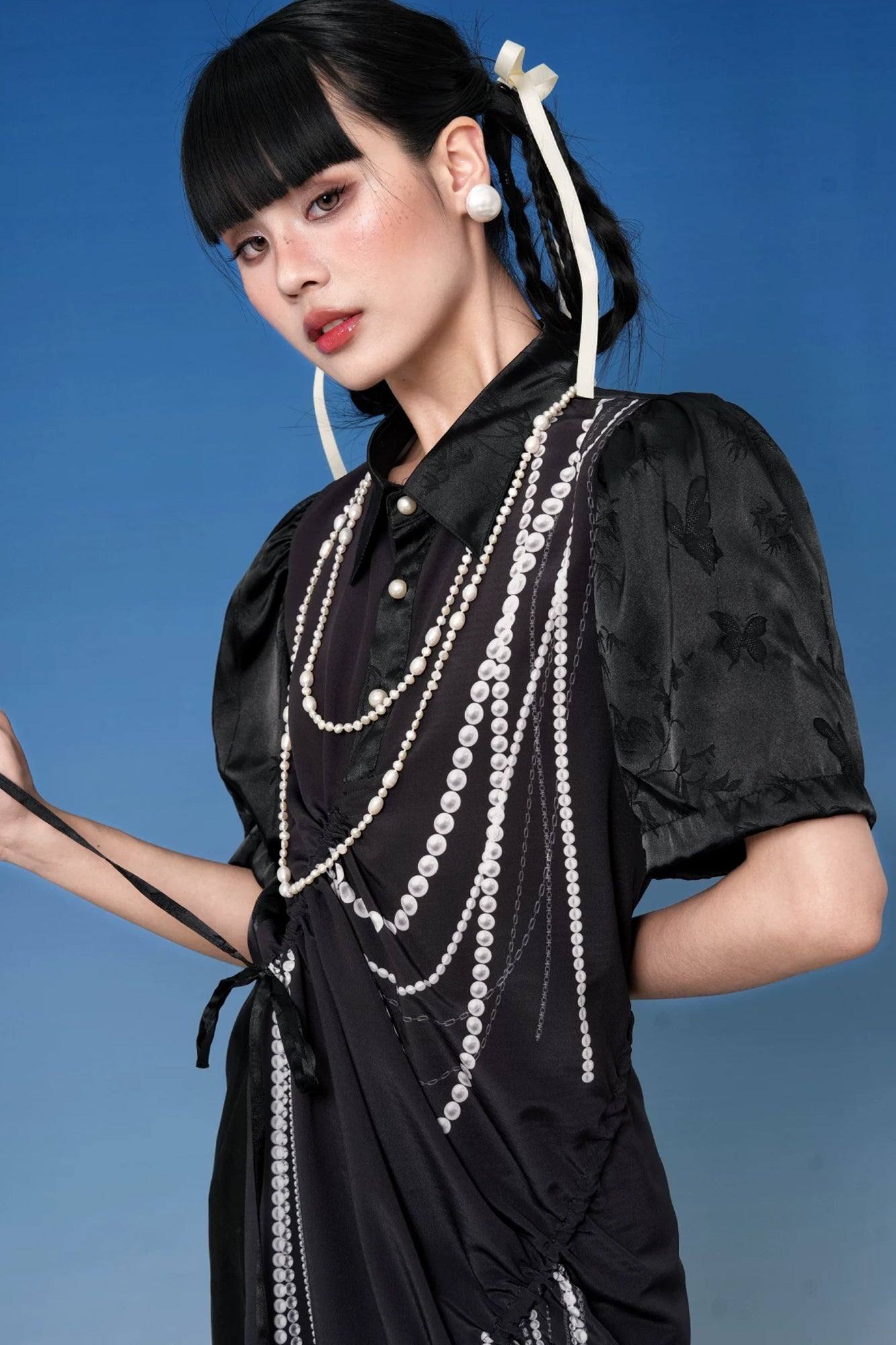 NOPMOB Pearl Graphic Drawstring Midi Dress