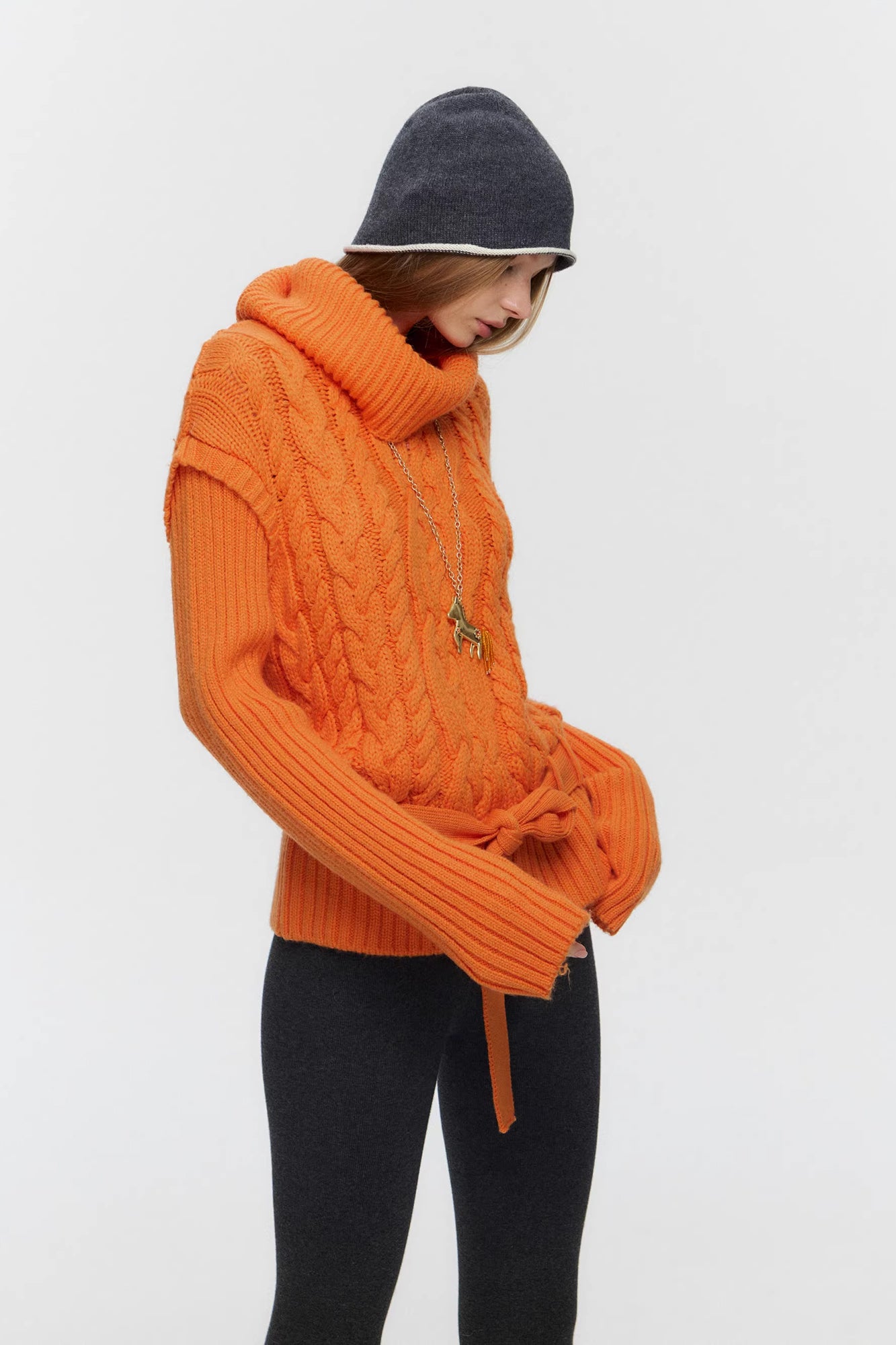 10AMSOTIIIIIIRED Spliced Cable-Knit Wool-Blend Belted Sweater