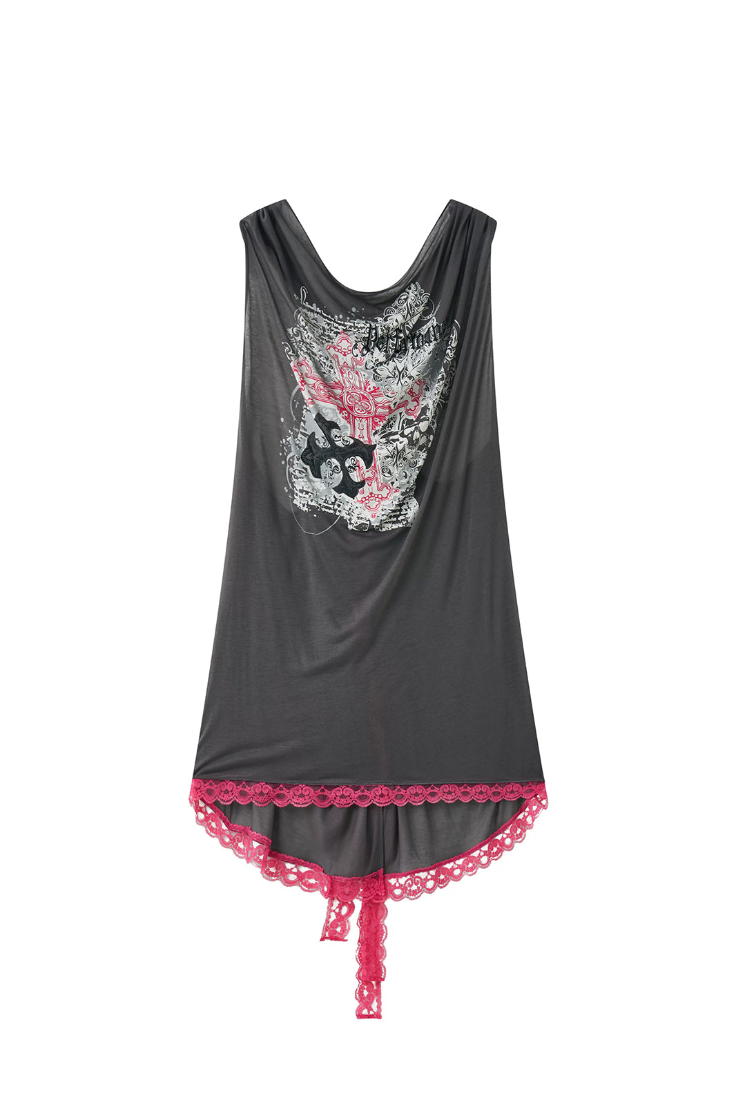 NONAME SPACE Backless Lace-Hem Longline Tank Top