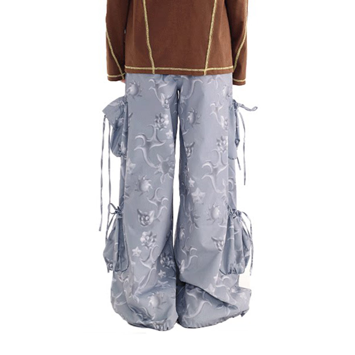 SILLYSIS Graphic Multi-Pocket Wide-Leg Cargo Pants