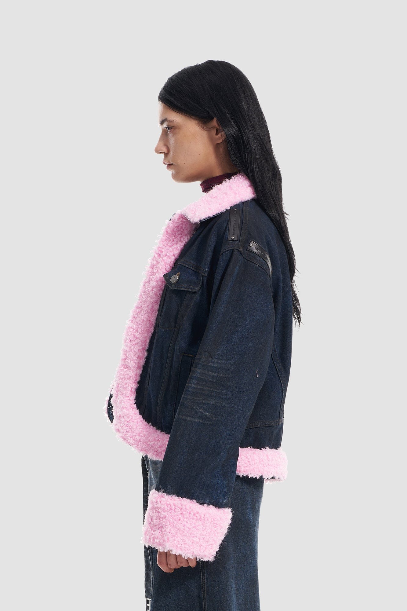 VANN VALRENCE Contrast Shearling-Lined Denim Jacket