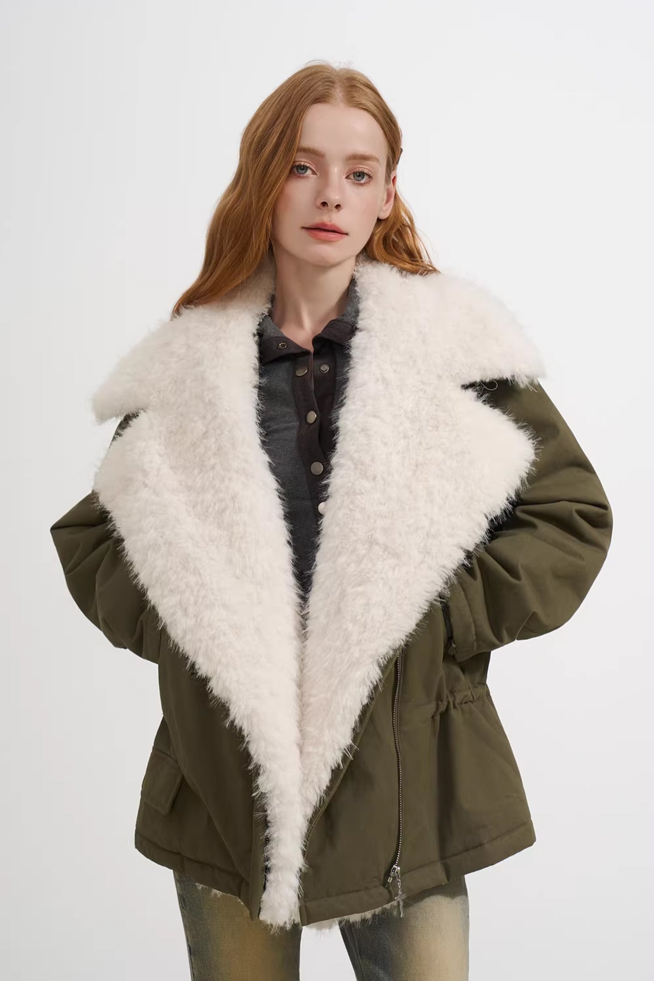 SOFITTE Asymmetric-Zip Detachable Lapel Padded Jacket