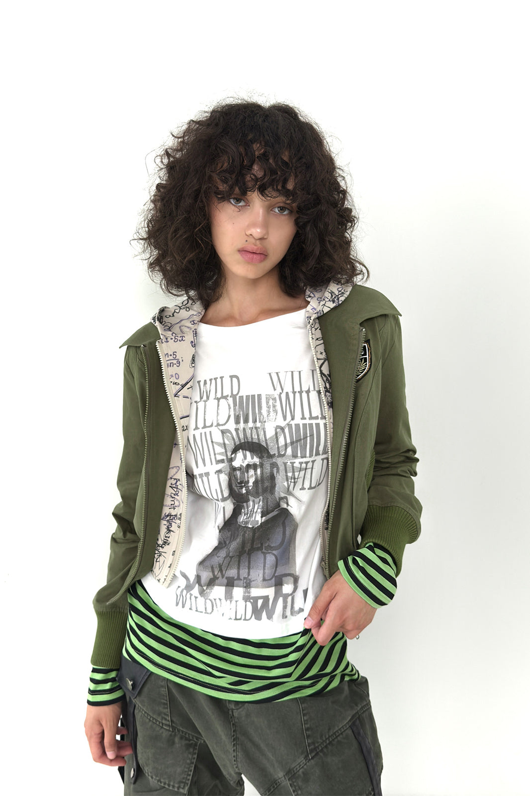 FULLTIDE Graffiti Spliced Stripe Layered Long-Sleeve Tee