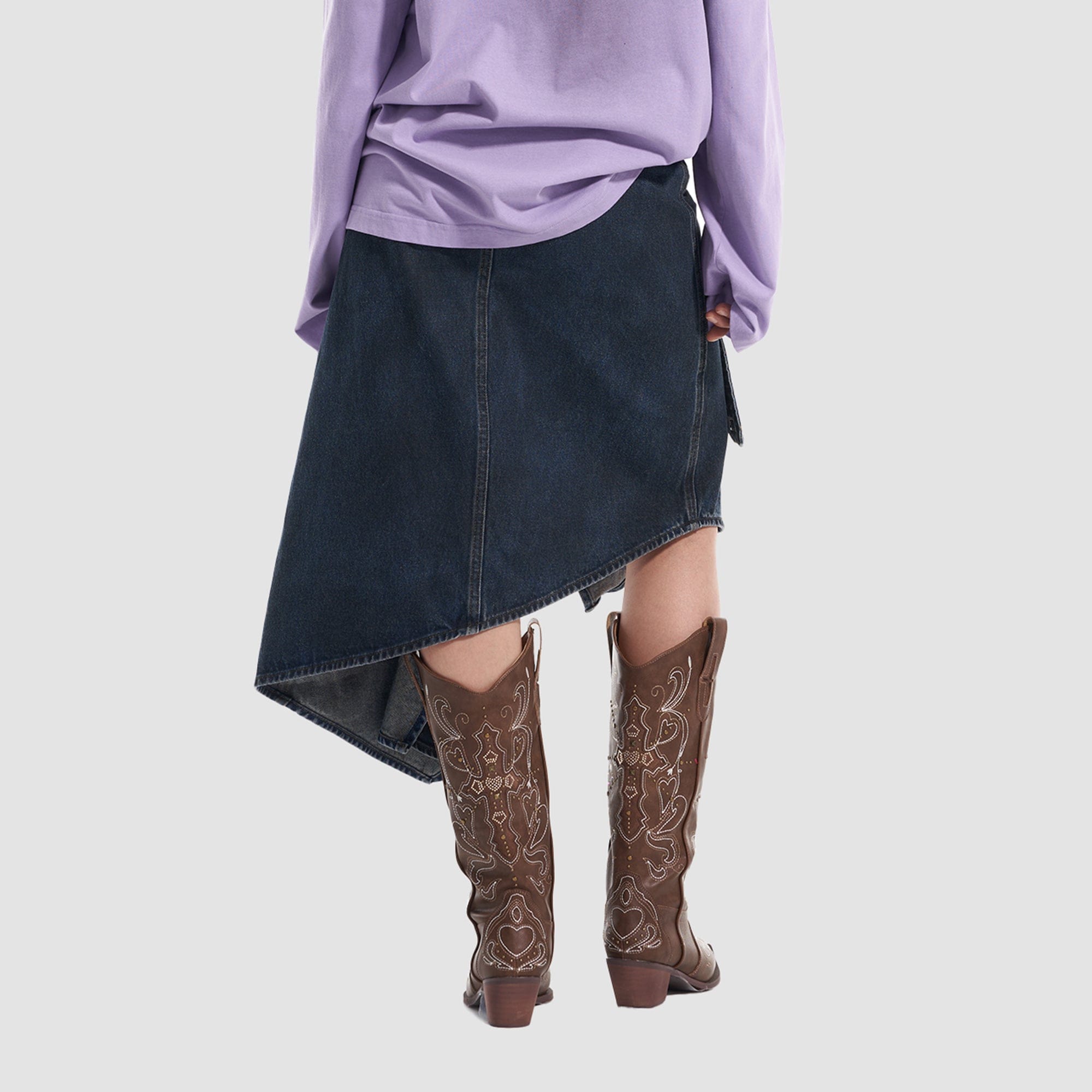 VANN VALRENCE Asym Cut-Out Deconstructed Denim Skirt