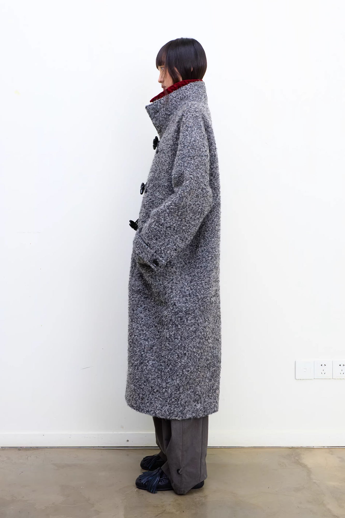 NEVERSEEZ Bouclé Wool-Blend Toggle Longline Coat