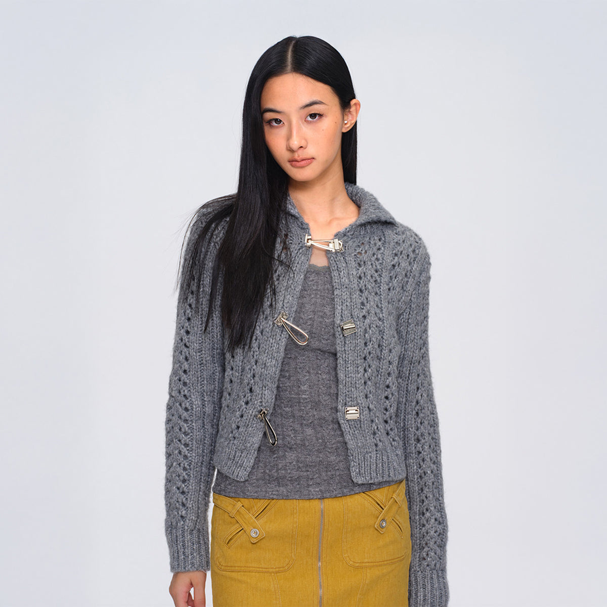 DOTYEARS Open-Knit Mock-Neck Cardigan