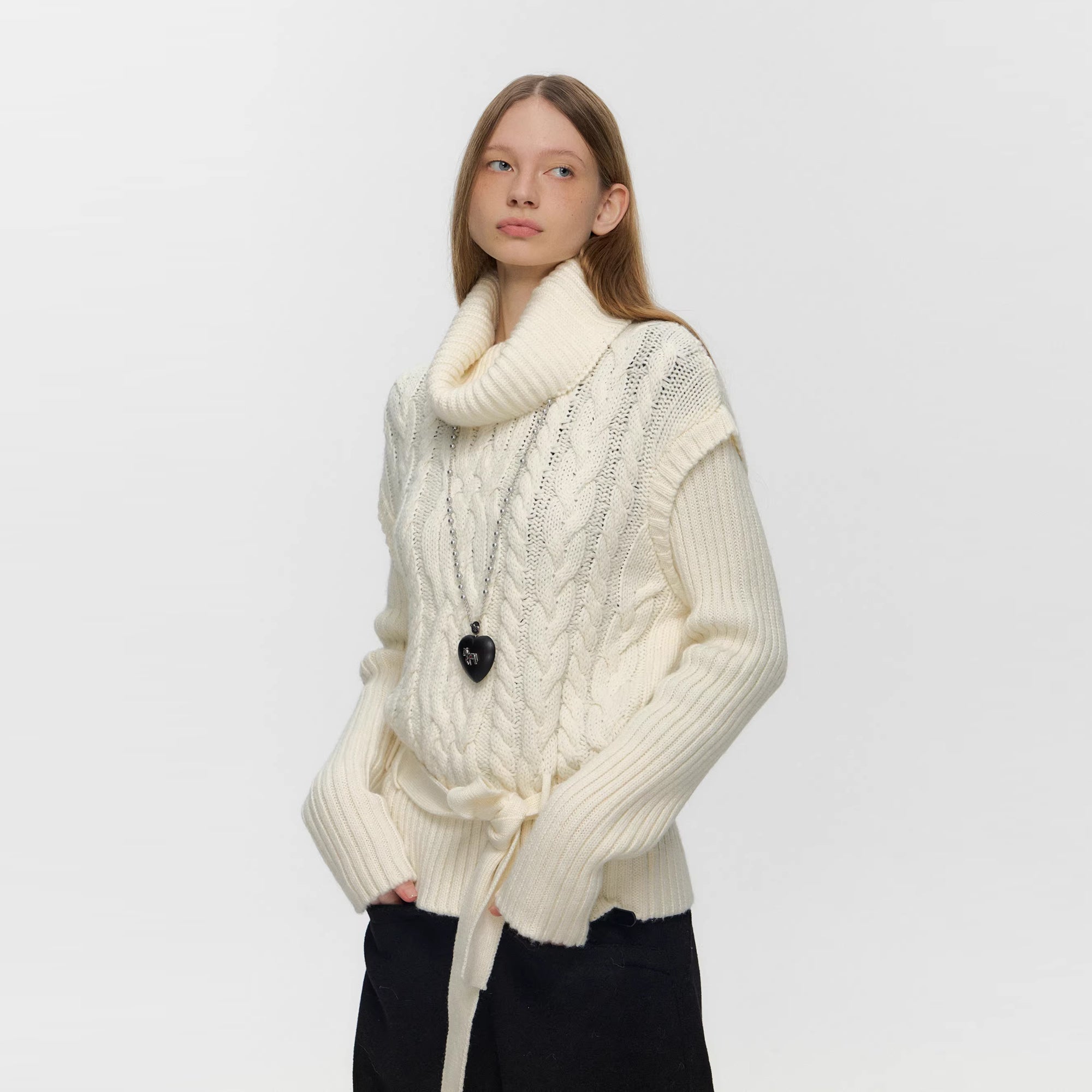 10AMSOTIIIIIIRED Spliced Cable-Knit Wool-Blend Belted Sweater