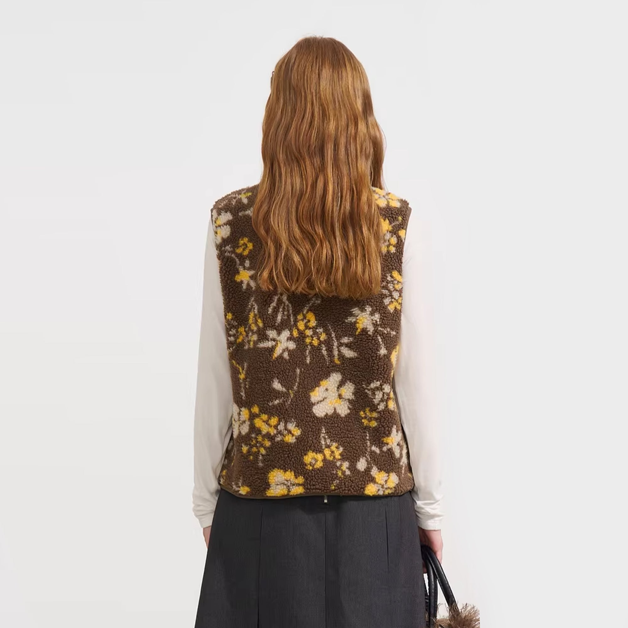 SOFITTE Retro Floral Faux-Shearling Mockneck Vest