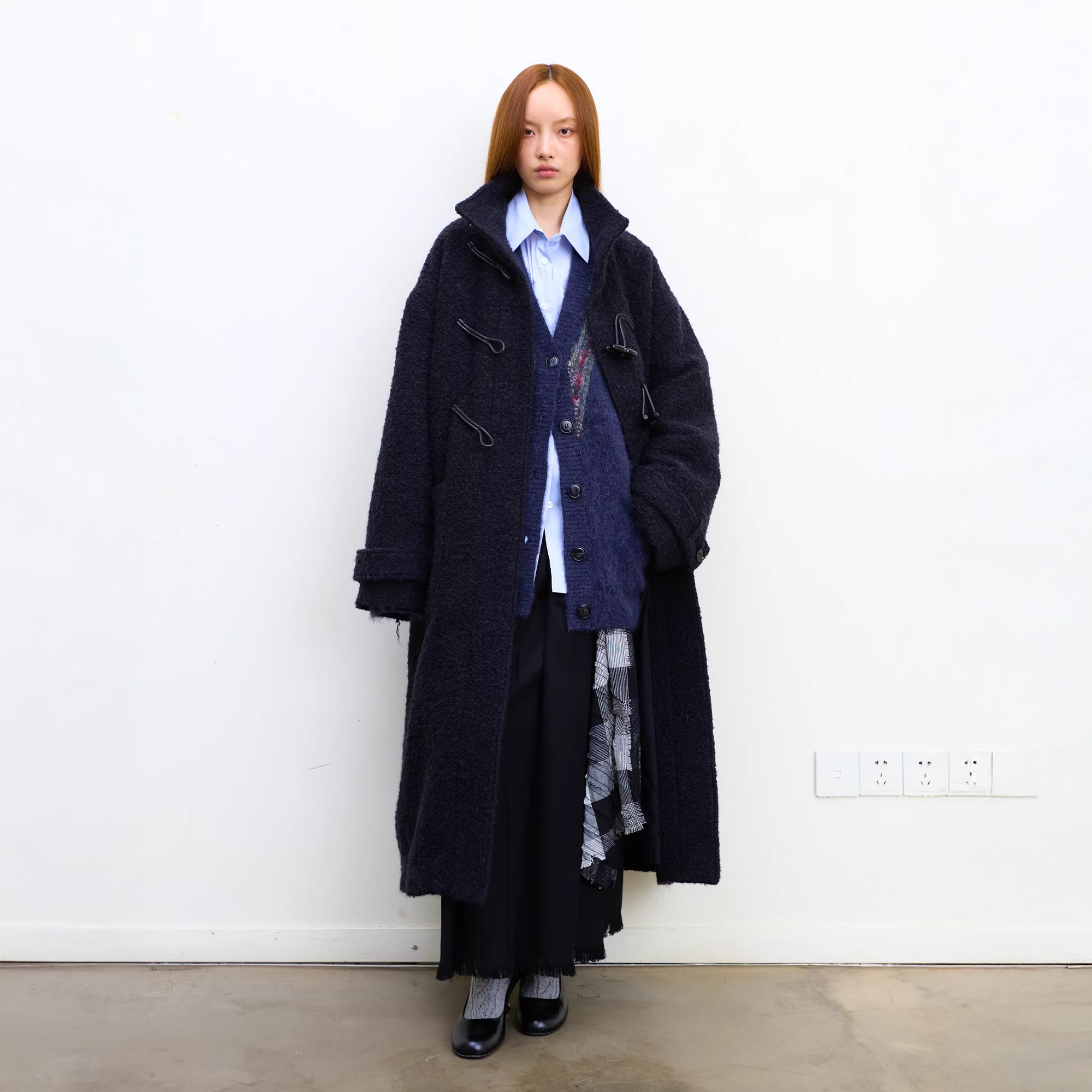 NEVERSEEZ Bouclé Wool-Blend Toggle Longline Coat