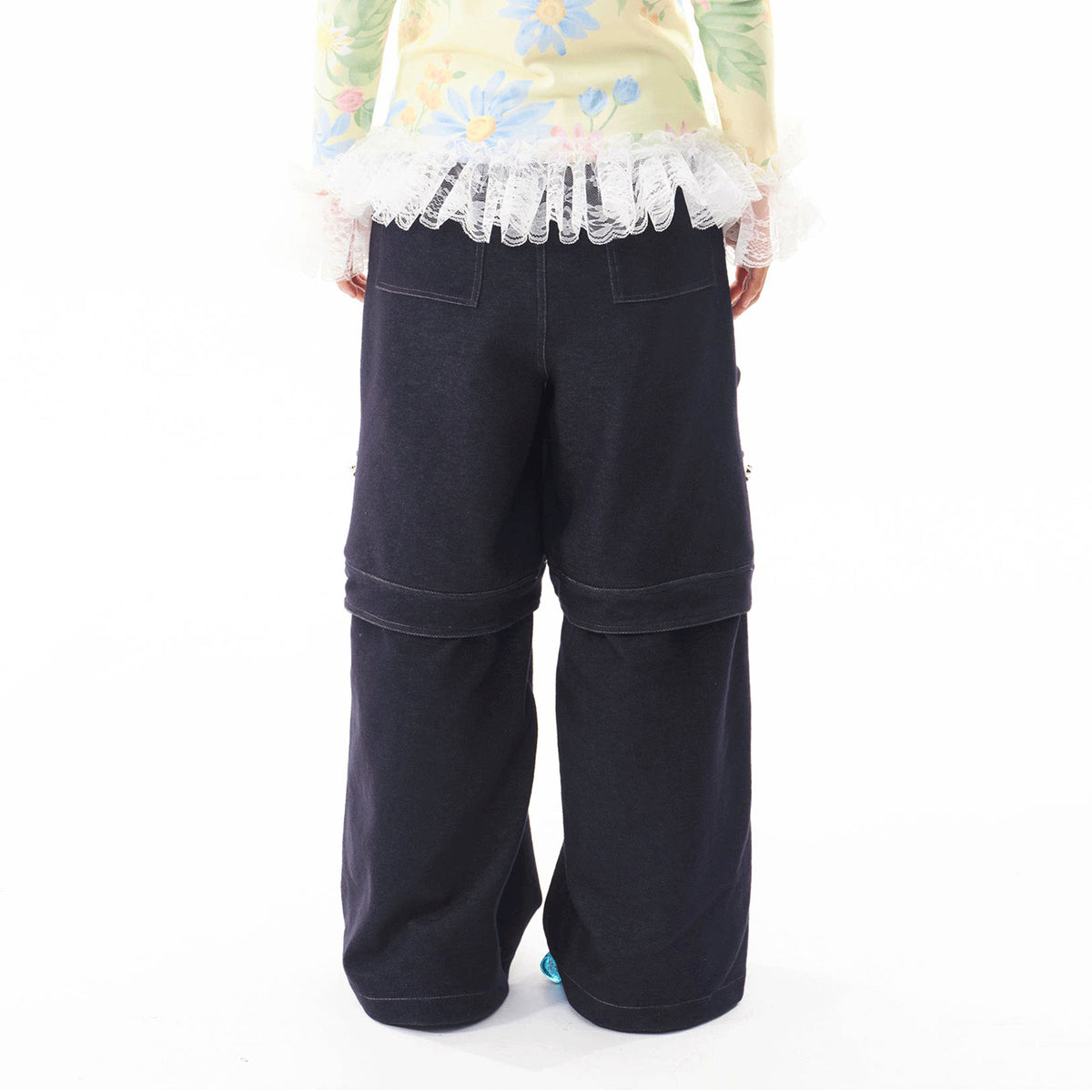 SILLYSIS Rivet Cut-Out Double-Knee Layered Jeans