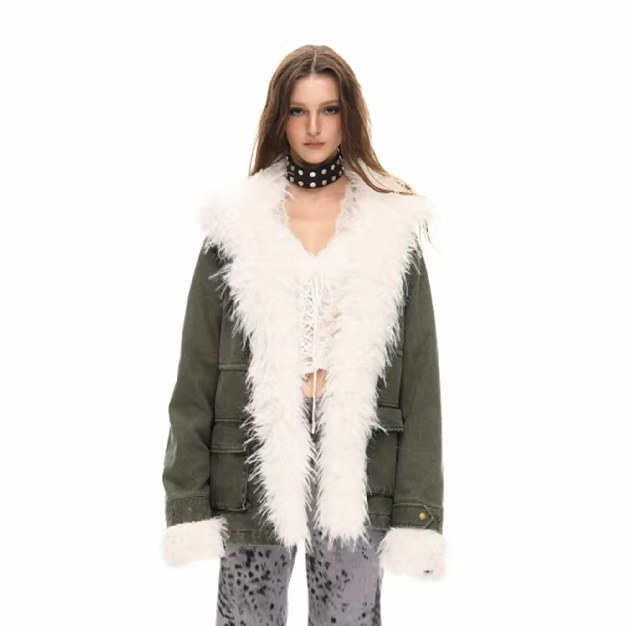 10AMSOTIIIIIIRED Stone-Washed Detachable Faux-Fur Parka