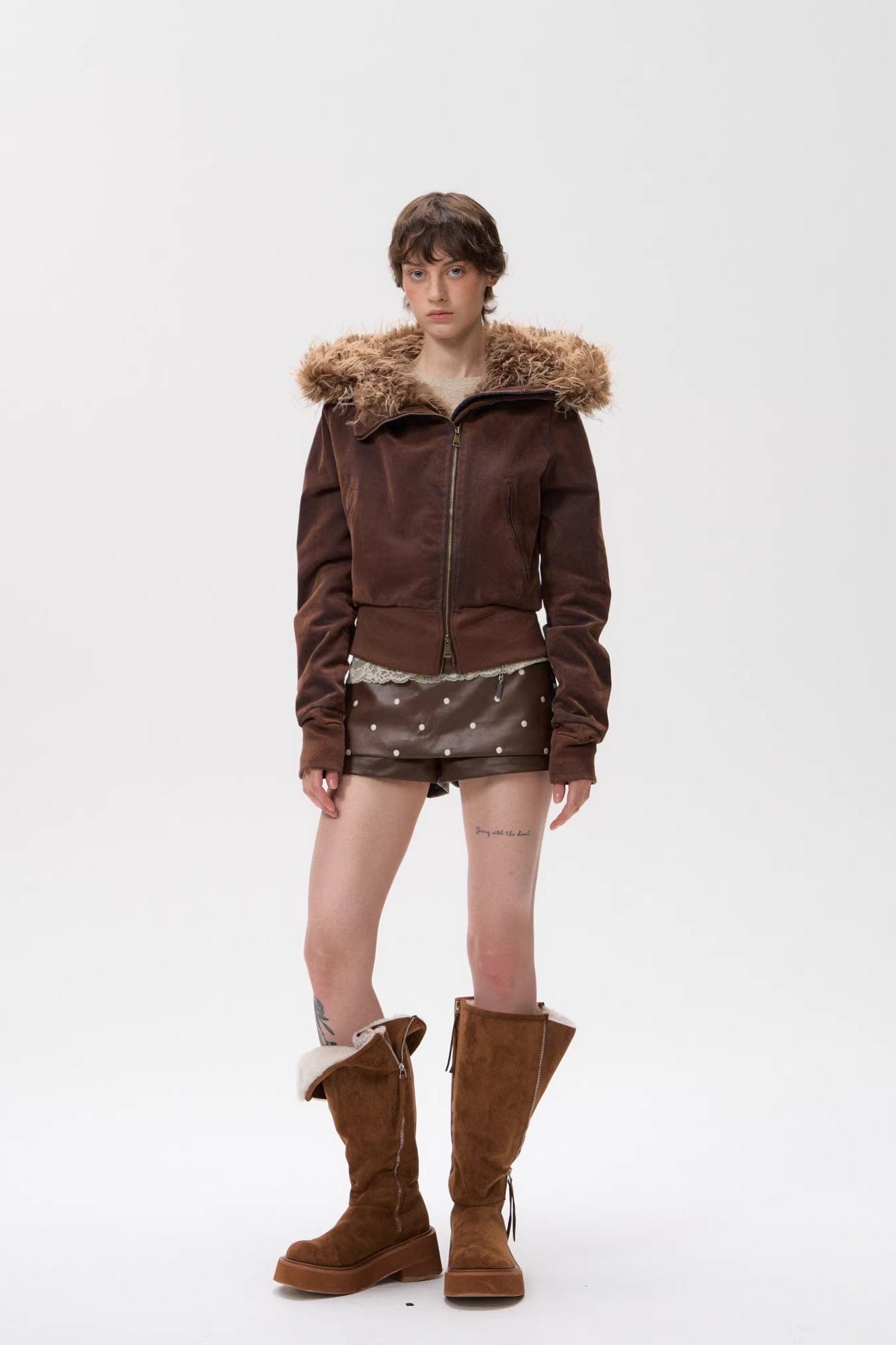 10AMSOTIIIIIIRED Sherpa-Lined Faux Fur Hooded Bomber Jacket