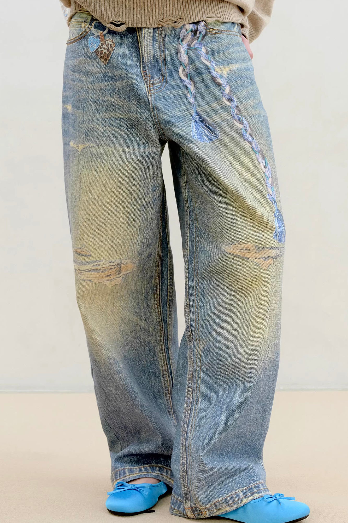 WII WIL Braid Graphic Wide-Leg Jeans