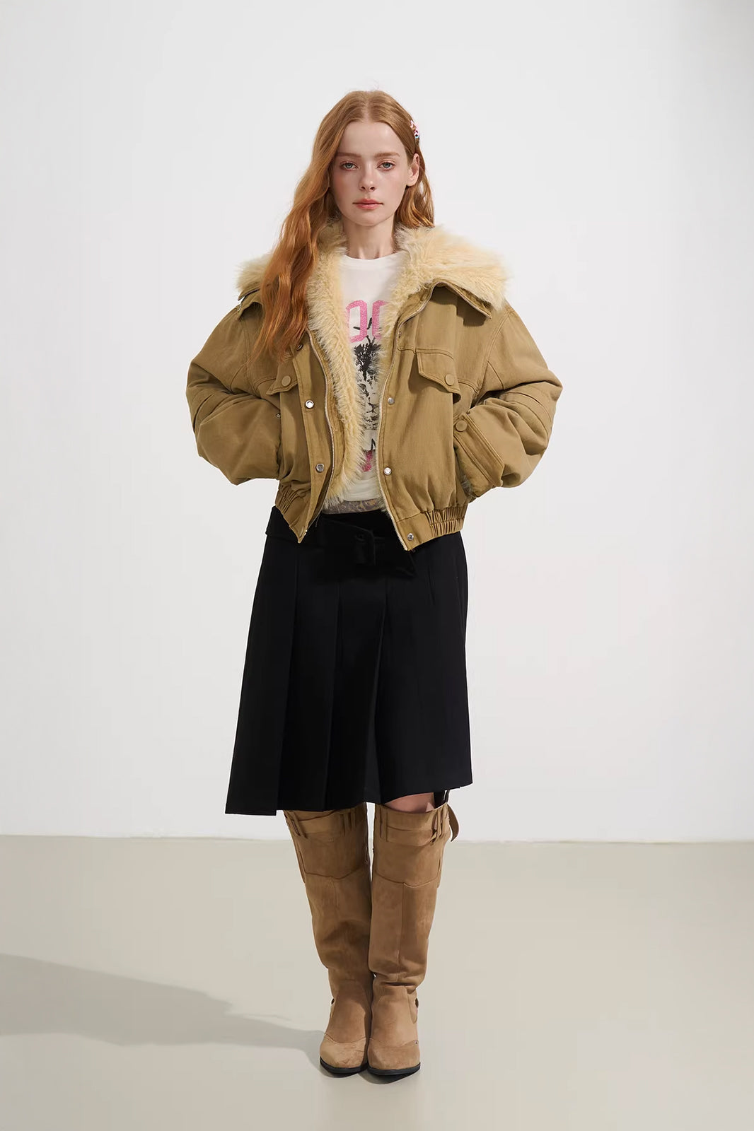 SOFITTE Leopard-Waist Belted Pleated Mini Skirt