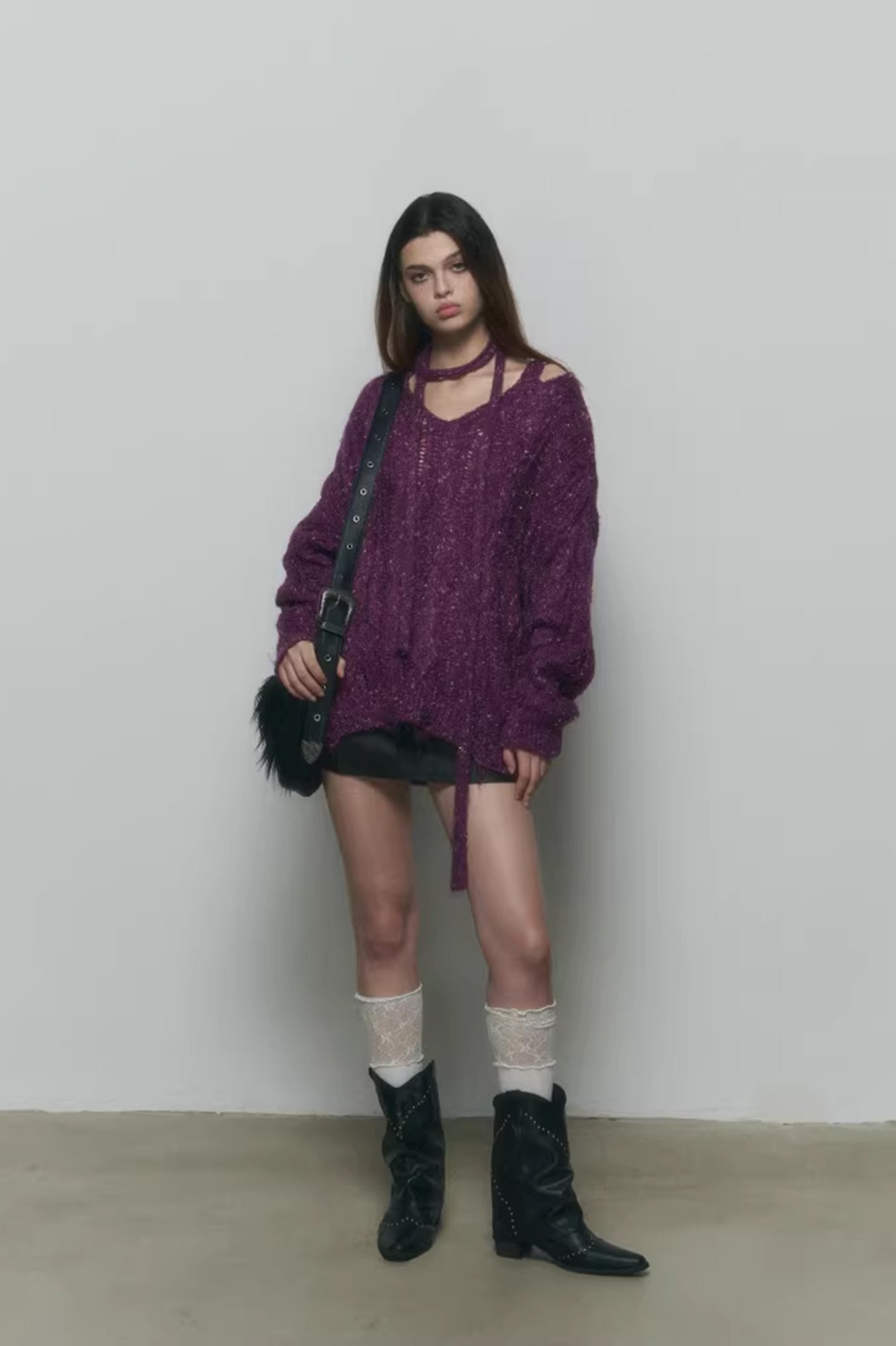 10AMSOTIIIIIIRED Distressed Sequin Open-Knit Sweater